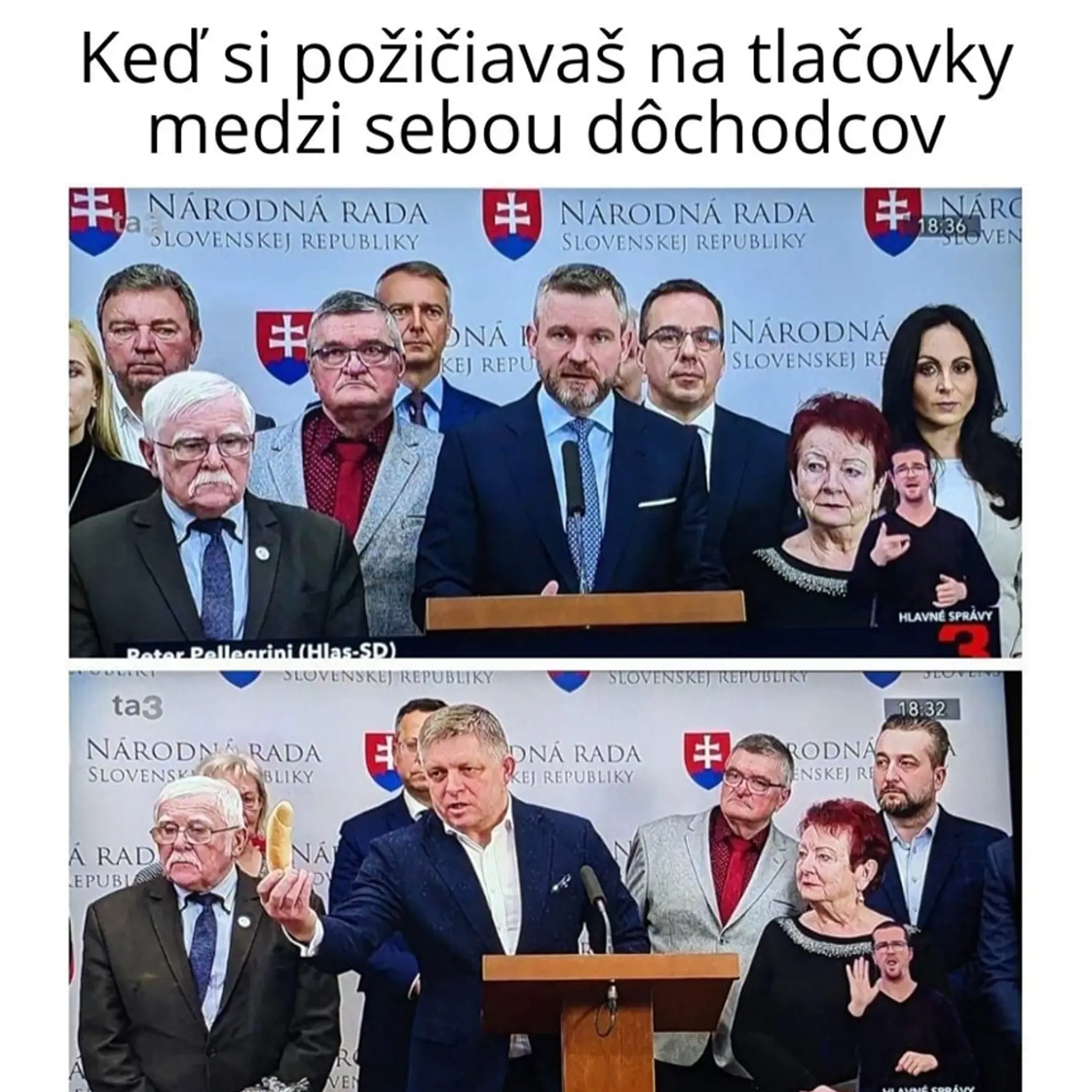 Strana Smer-SD si spolu s Hlasom-SD vyrobili ďalší obrovský trapas. Počas tlačových konferencií k minimálnym dôchodkom mali obe strany za sebou tých istých dôchodcov!