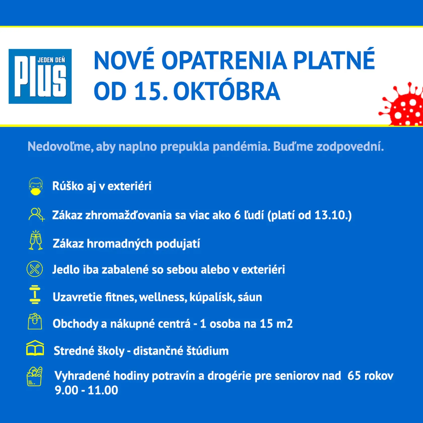 Nové opatrenia krízového štábu, ktoré budú platiť od štvrtka 15. októbra.
