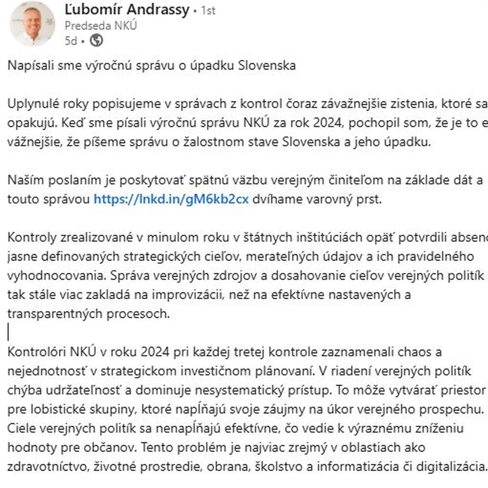 Status šéfa NKÚ o úpadku Slovenska  vyvolal širokú diskusiu 