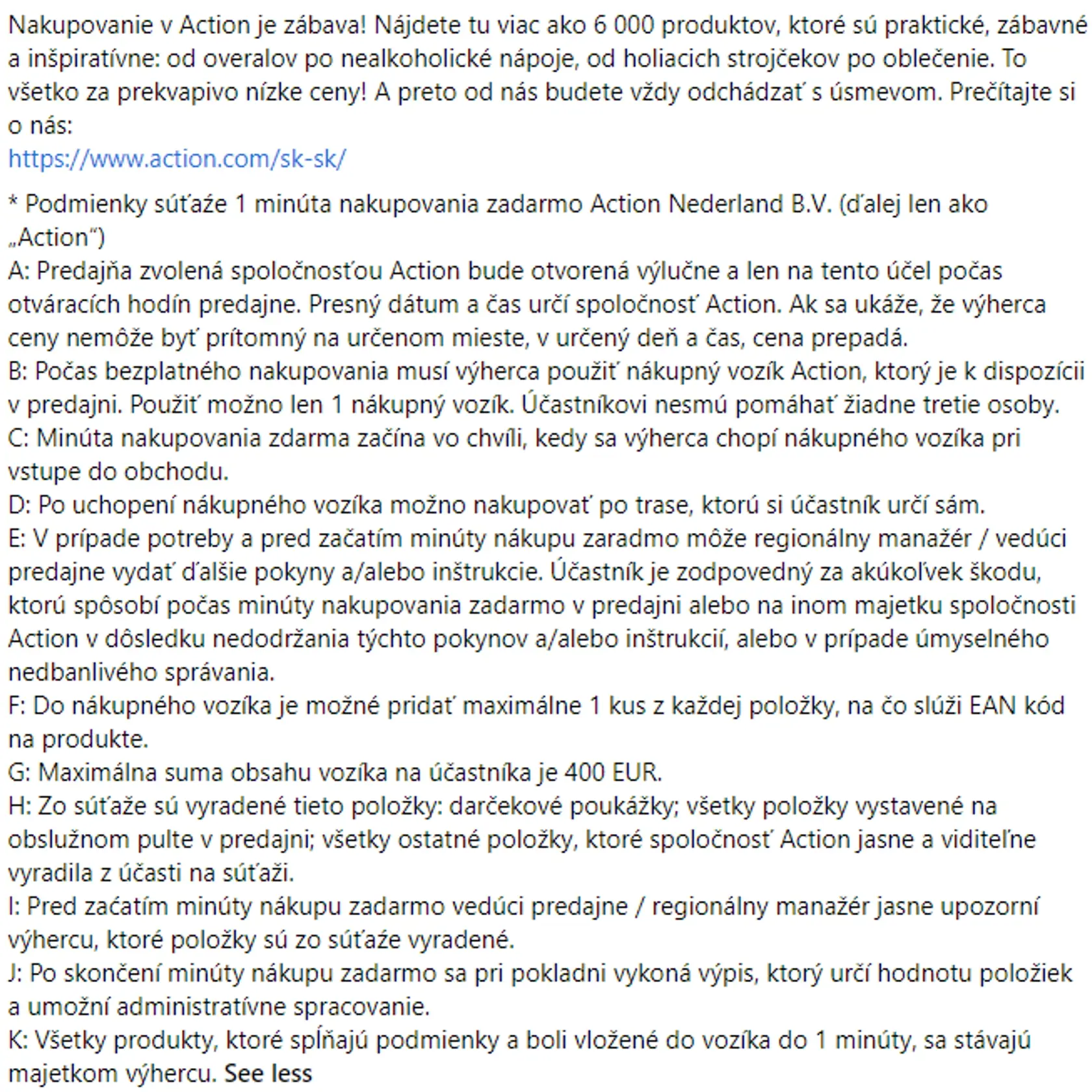 Pravidlá súťaže Minúta nakupovania zdarma.