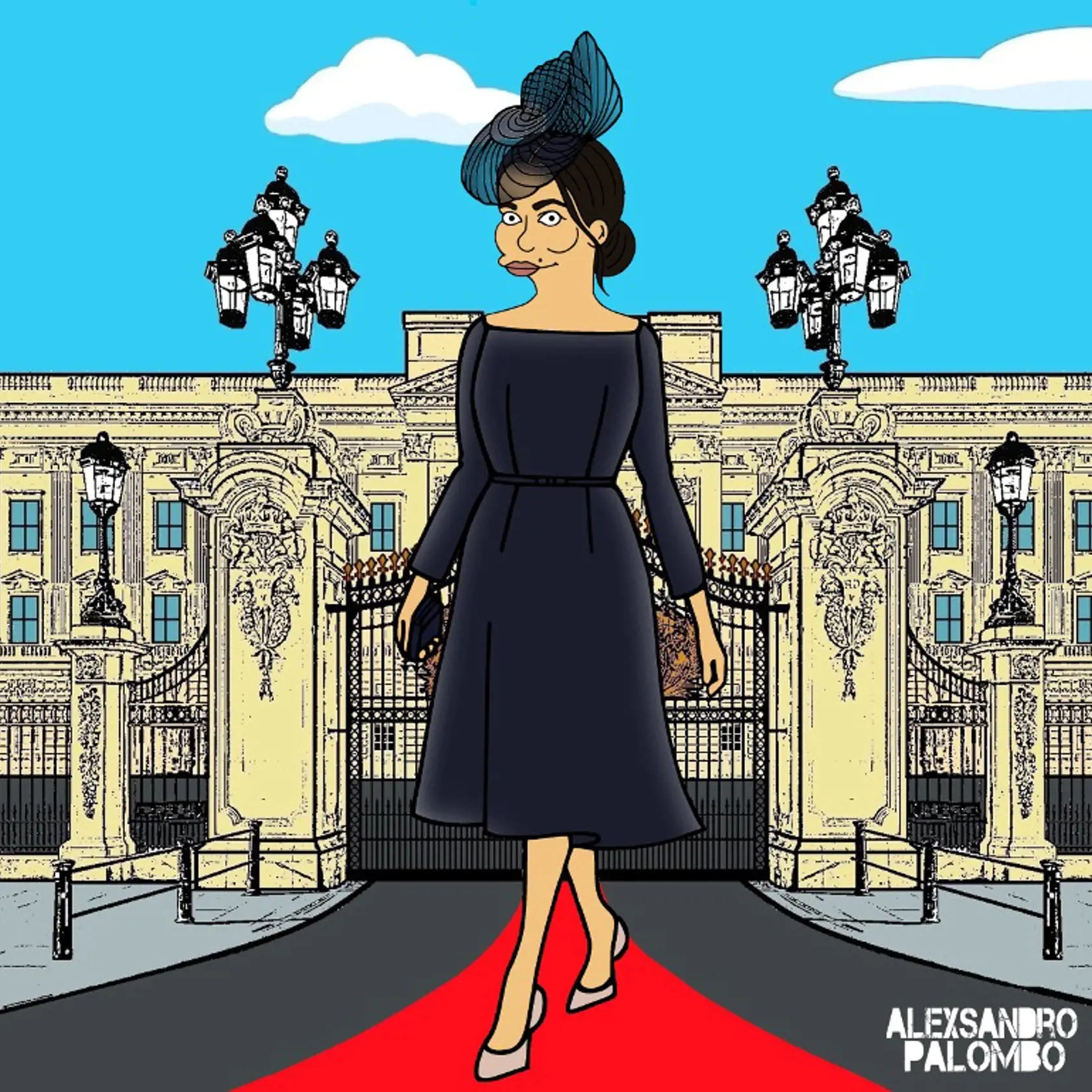 Meghan Markle pred Buckinghamským palácom.