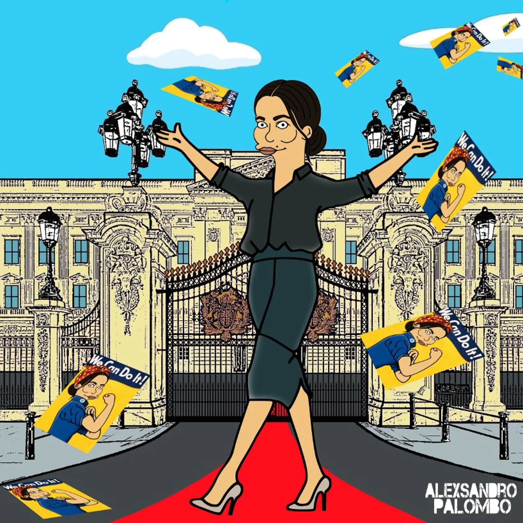 Meghan Markle pred Buckinghamským palácom.