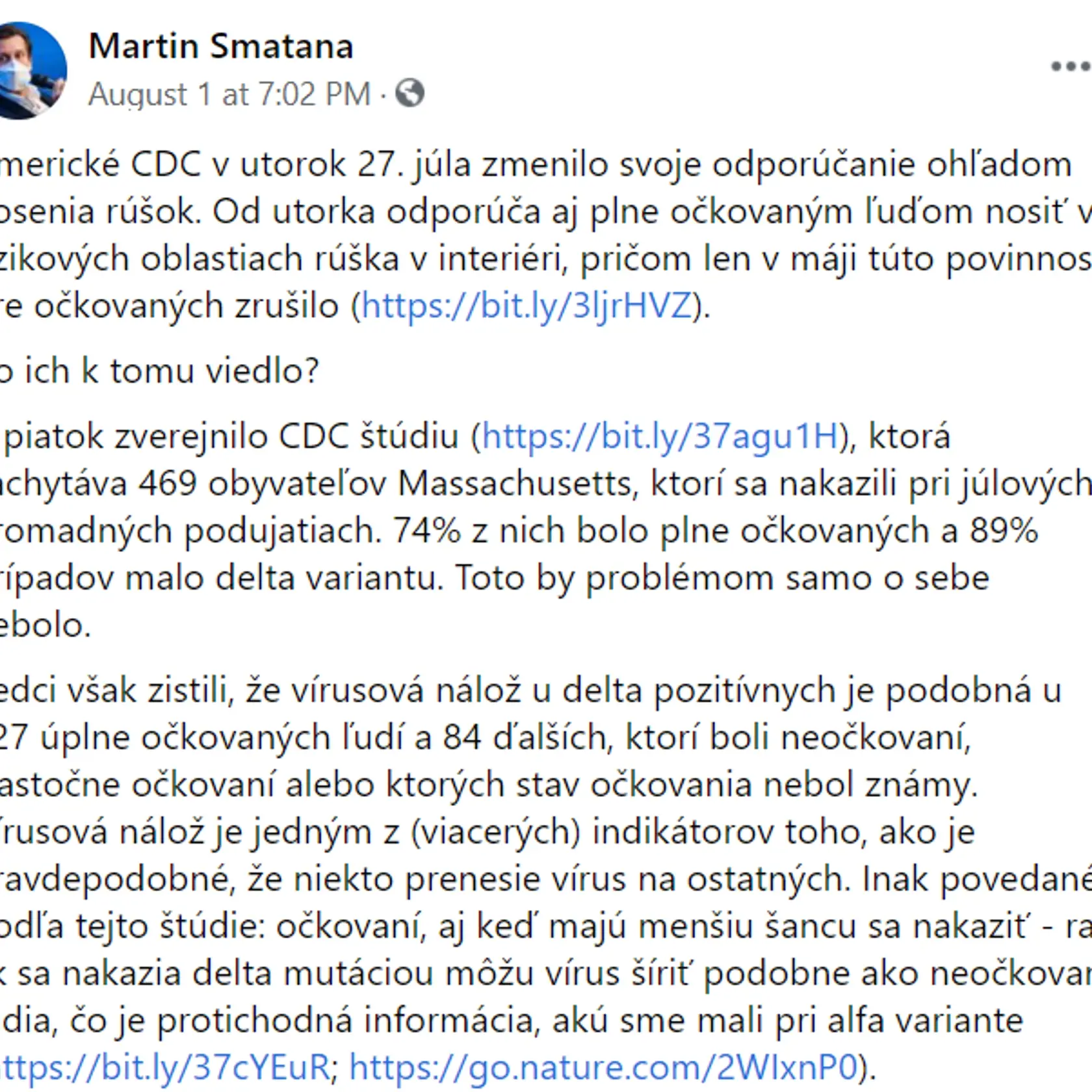 Analytik Martin Smatana vysvetľuje, prečo by aj zaočkovaní mali naďalej nosiť rúška.
status 1/4
