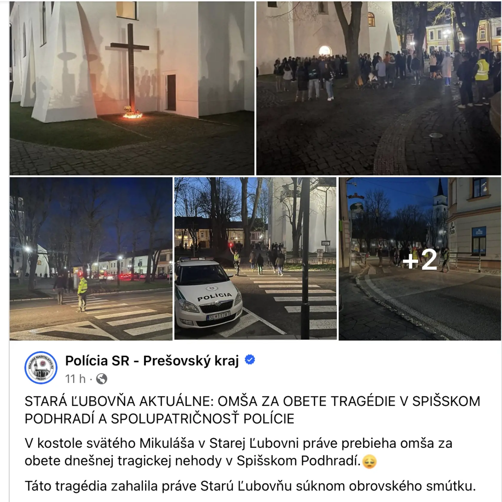 Policajti v Starej Ľubovni v sobotu večer dohliadali na bezpečný presun veriach na omšu a modlitby za duše zosnulých Lucky, Sofie a Katky.