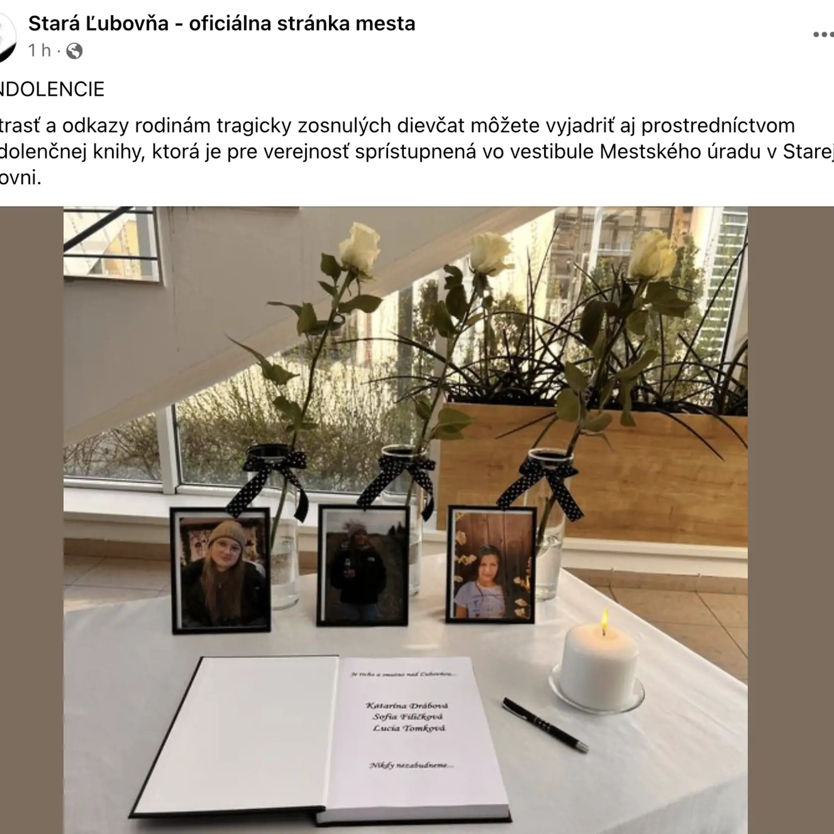 Kondolenčná kniha je prístupná na mestskom úrade.