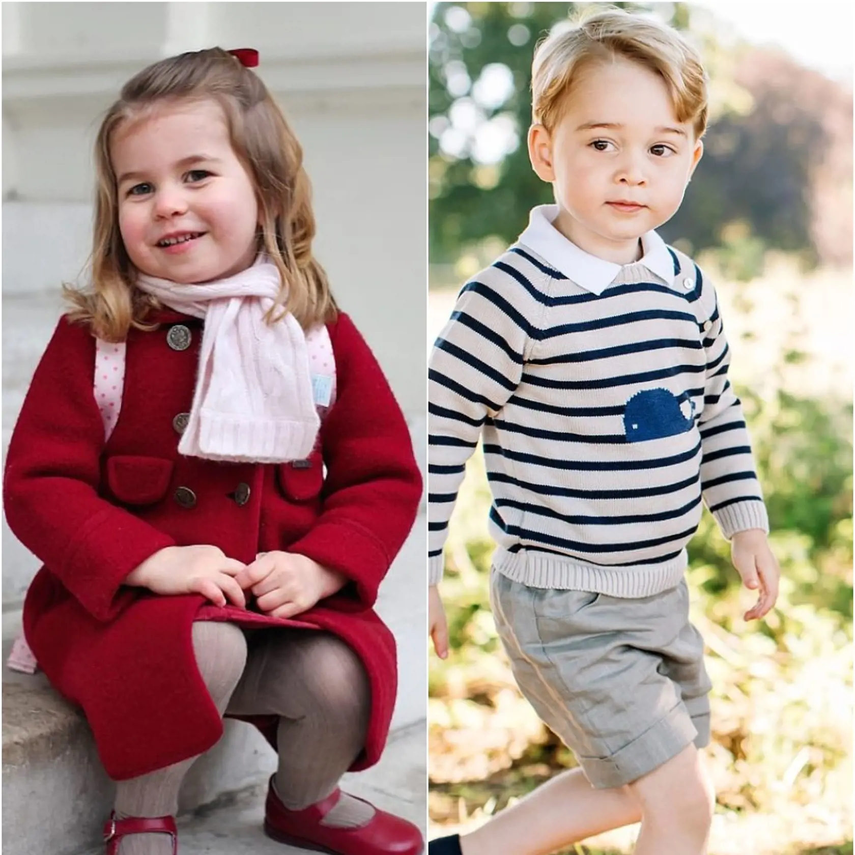 Princezná Charlotte a princ George na svojich škôlkárskych portrétoch vo veku 3 roky.