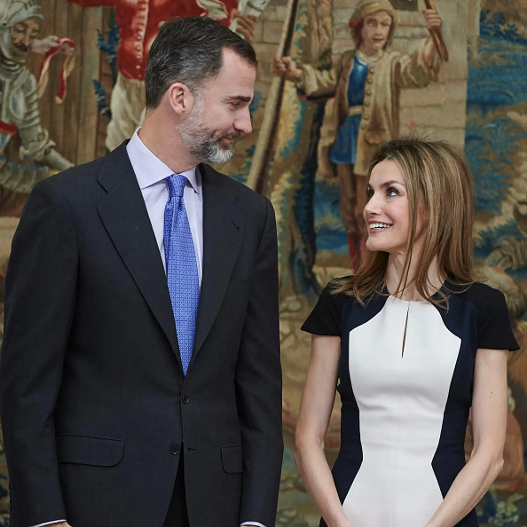 MADRID, SPAIN - FEBRUARY 16:  King Felipe VI of Spain and Queen Letizia of Spain attend the "National Culture" awards at the El Pardo Palace on February 16, 2015 in Madrid, Spain.  (Photo by Carlos Alvarez/Getty Images)