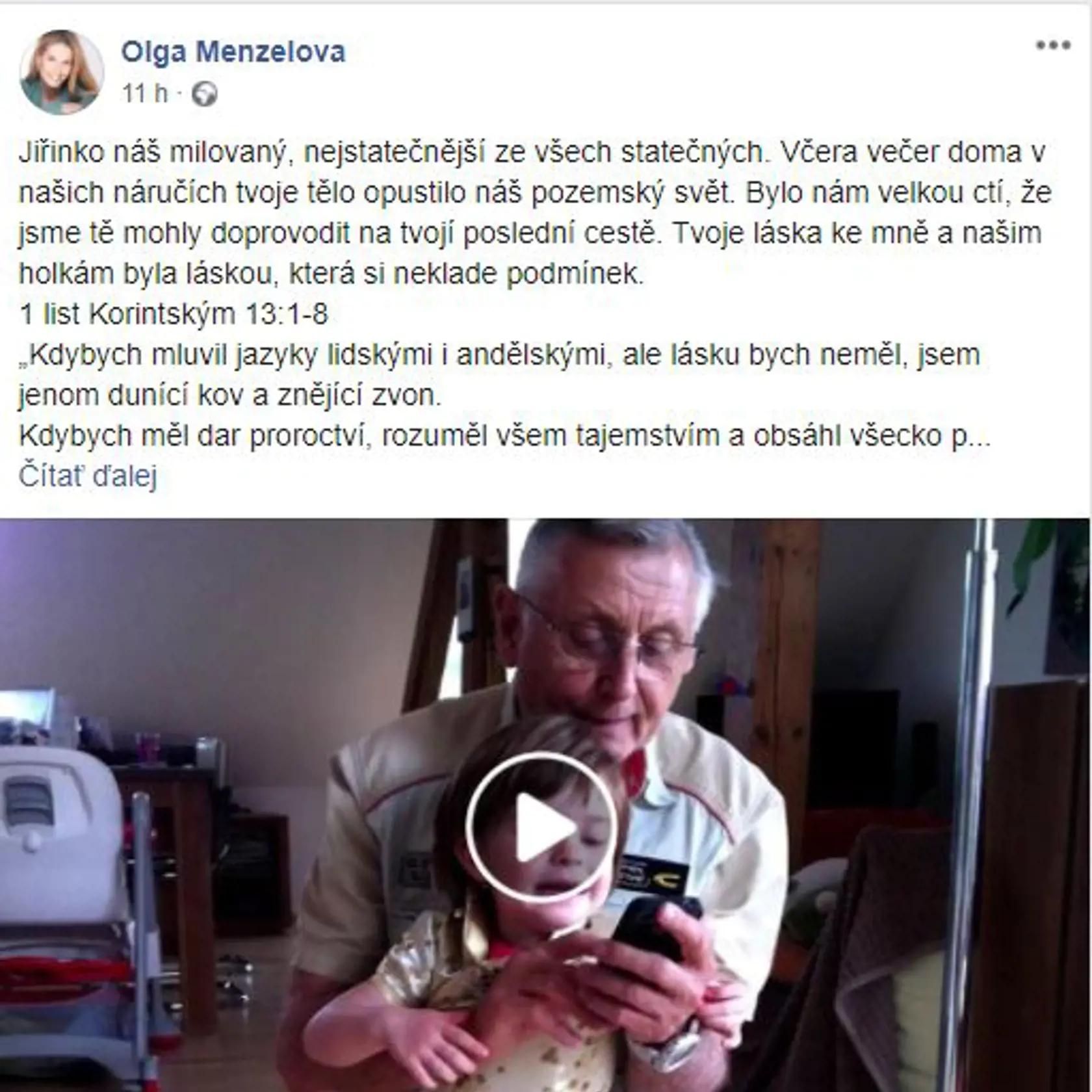 Olga Menzelová sa s manželom rozlúčila aj na sociálnej sieti.