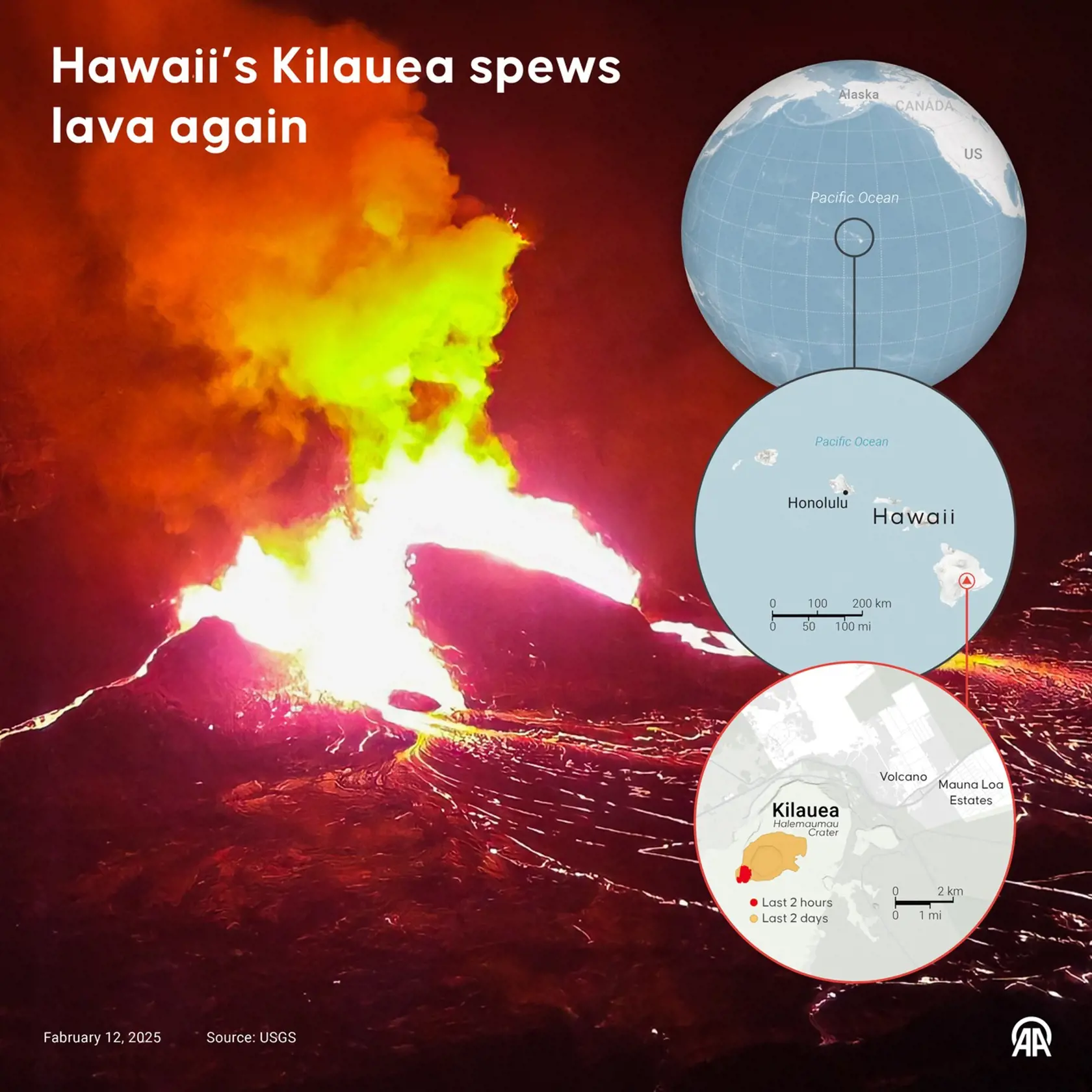 Erupcia sopky Kilauea 12. februára 2025.