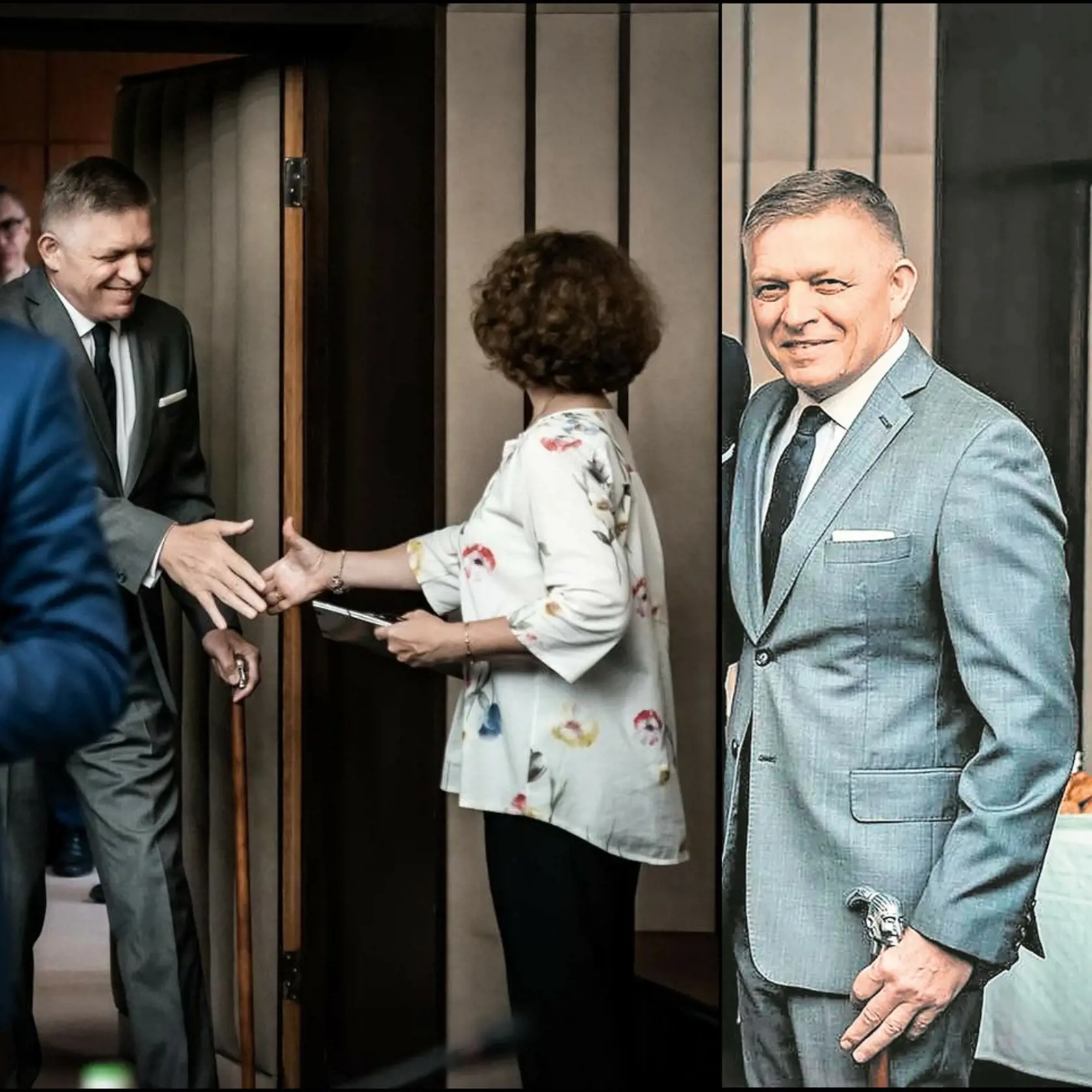 Premiér Robert Fico sa opiera o vychádzkovú palicu.
