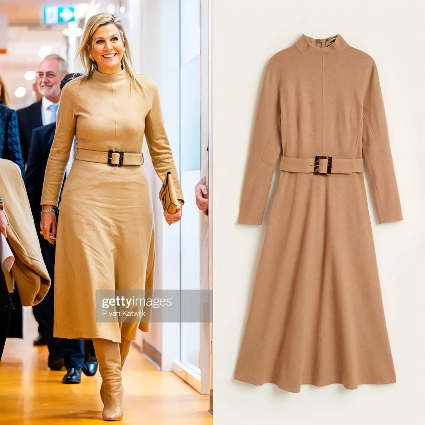 Béžové šaty pochádzajú u dielne belgického módneho domu Maison Natan Couture.