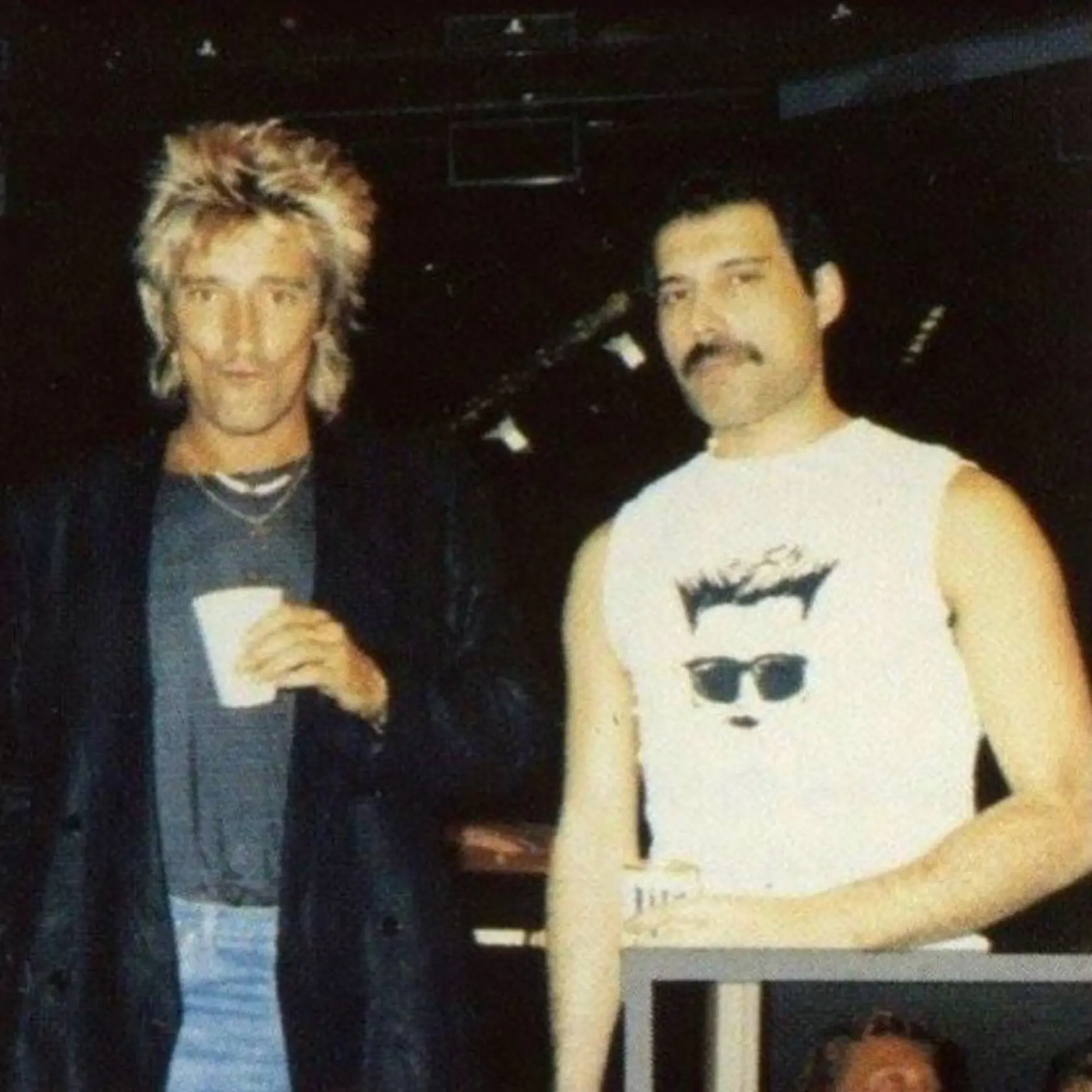 Spevák Queen Freddie Mercury a spevák Rod Stewart.