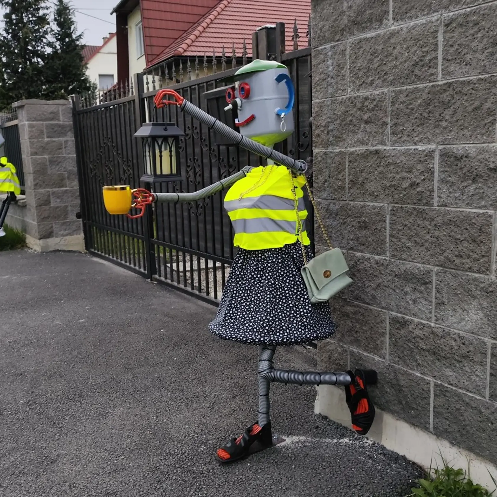 Potom však ľudí napadlo, že ešte treba policajtku. „Tak sme vyrobili tú, čo drží v ruke putá,“ dodáva majster s tým, že už má nachystaného aj ďalšieho policajta, ktorý bude dohliadať na vodičov z opačnej strany pri vstupe do Nozdrovíc. Toho si dala vyrobiť suseda, aby autá spomalili aj tam.