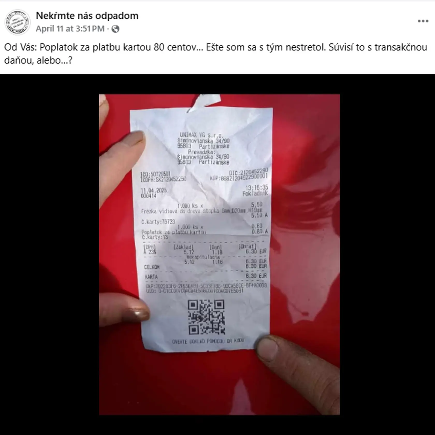 Slváka prekvapil na účte poplatok za platbu kartou.