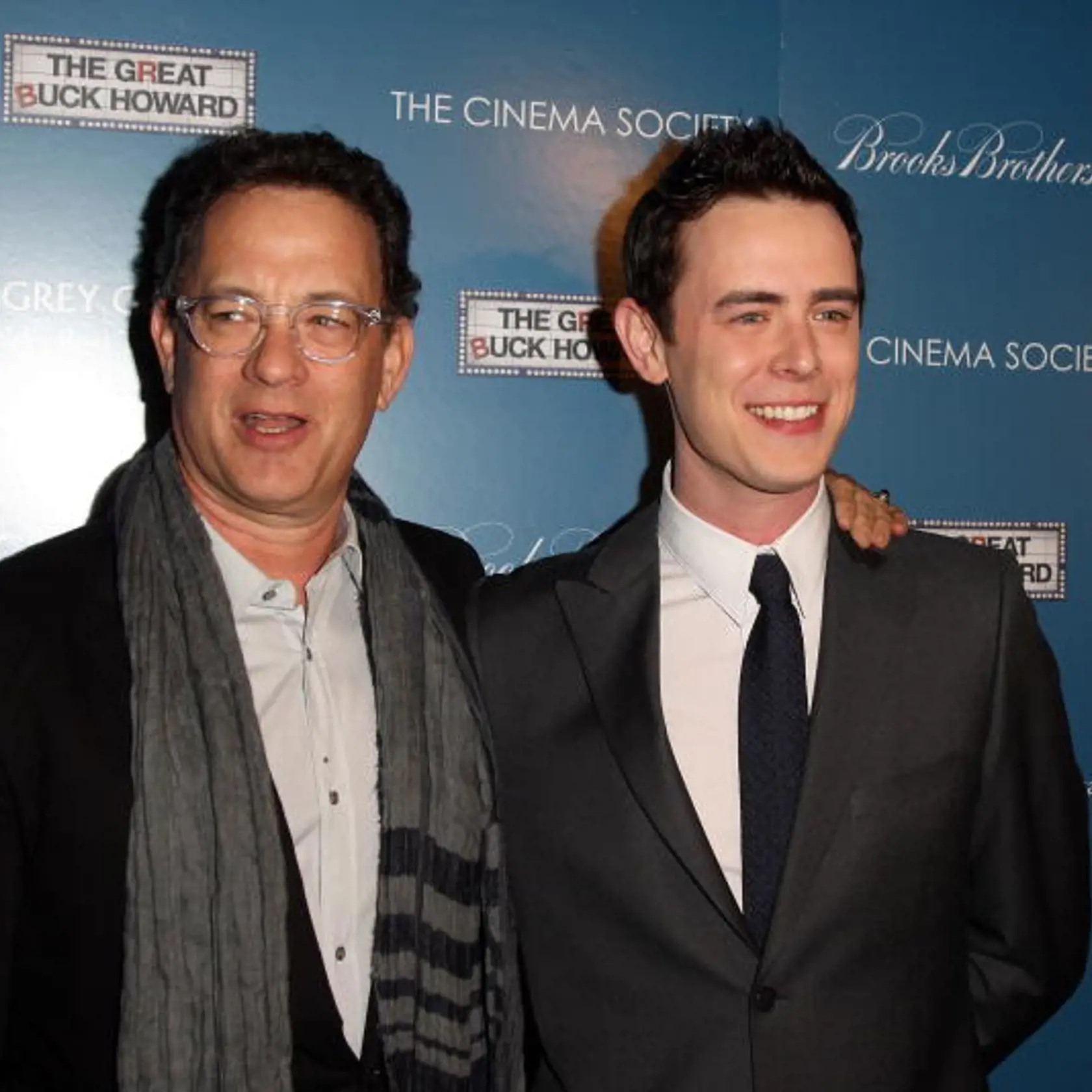 NEW YORK - MARCH 10:  (L-R) Actors Tom Hanks and Colin Hanks attend The Cinema Society and Brooks Brothers screening of "The Great Buck Howard" at the Tribeca Grand Screening Room on March 10, 2009 in New York City.  (Photo by Stephen Lovekin/Getty Images)