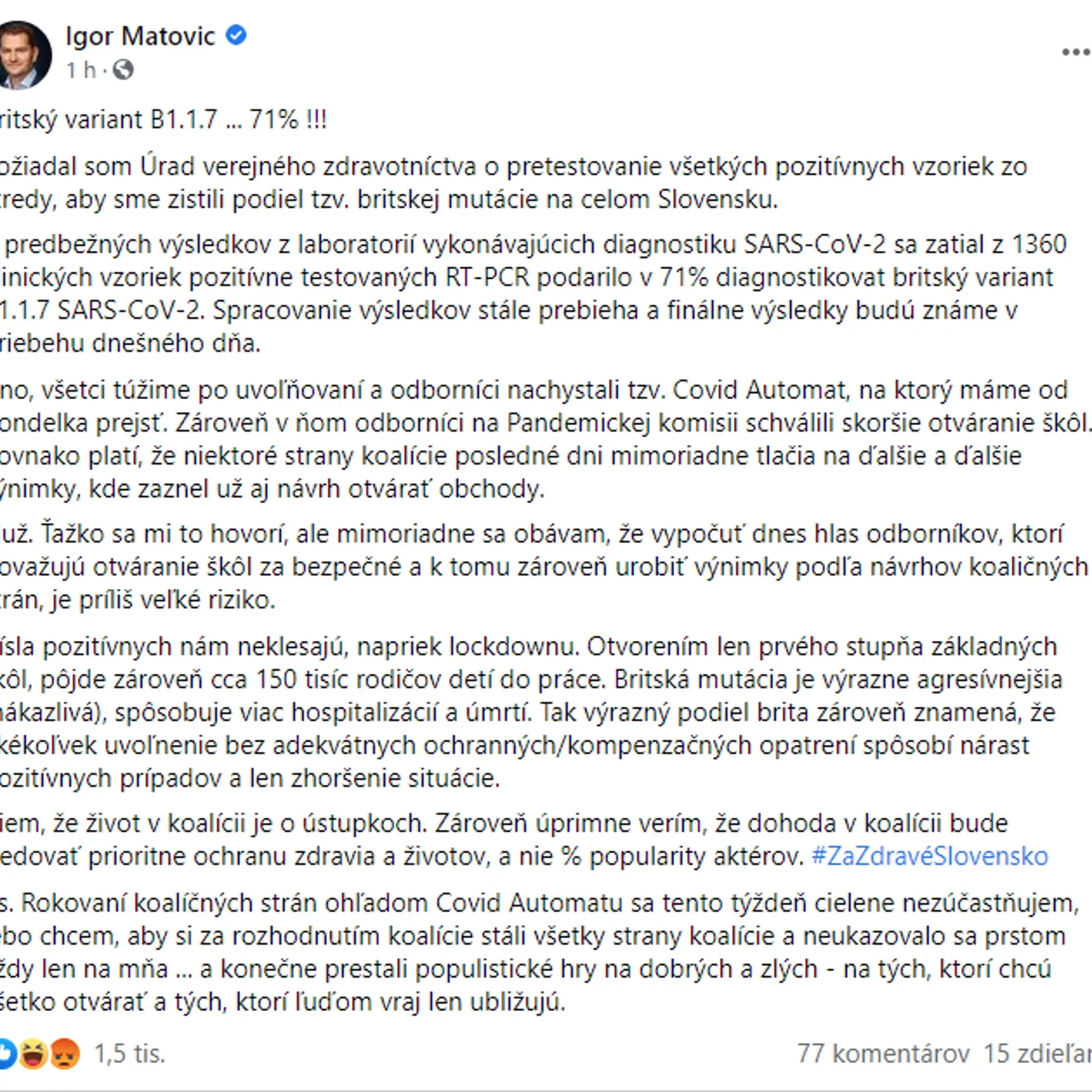 Podľa premiéra je situácia mimoriadne vážna a otvárať školy je riskantné.