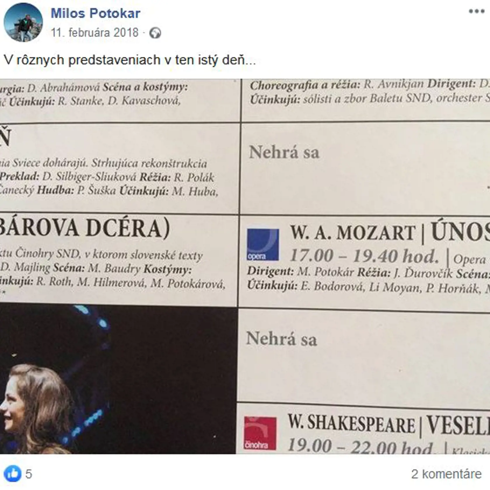 SND po smrti herečky rušilo predstavenia.