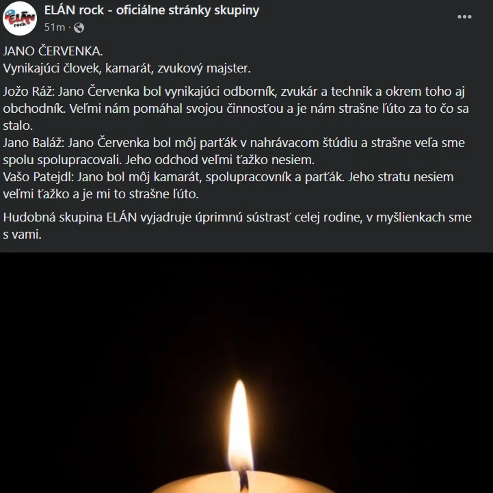 Smútia aj členovia skupiny Elán.