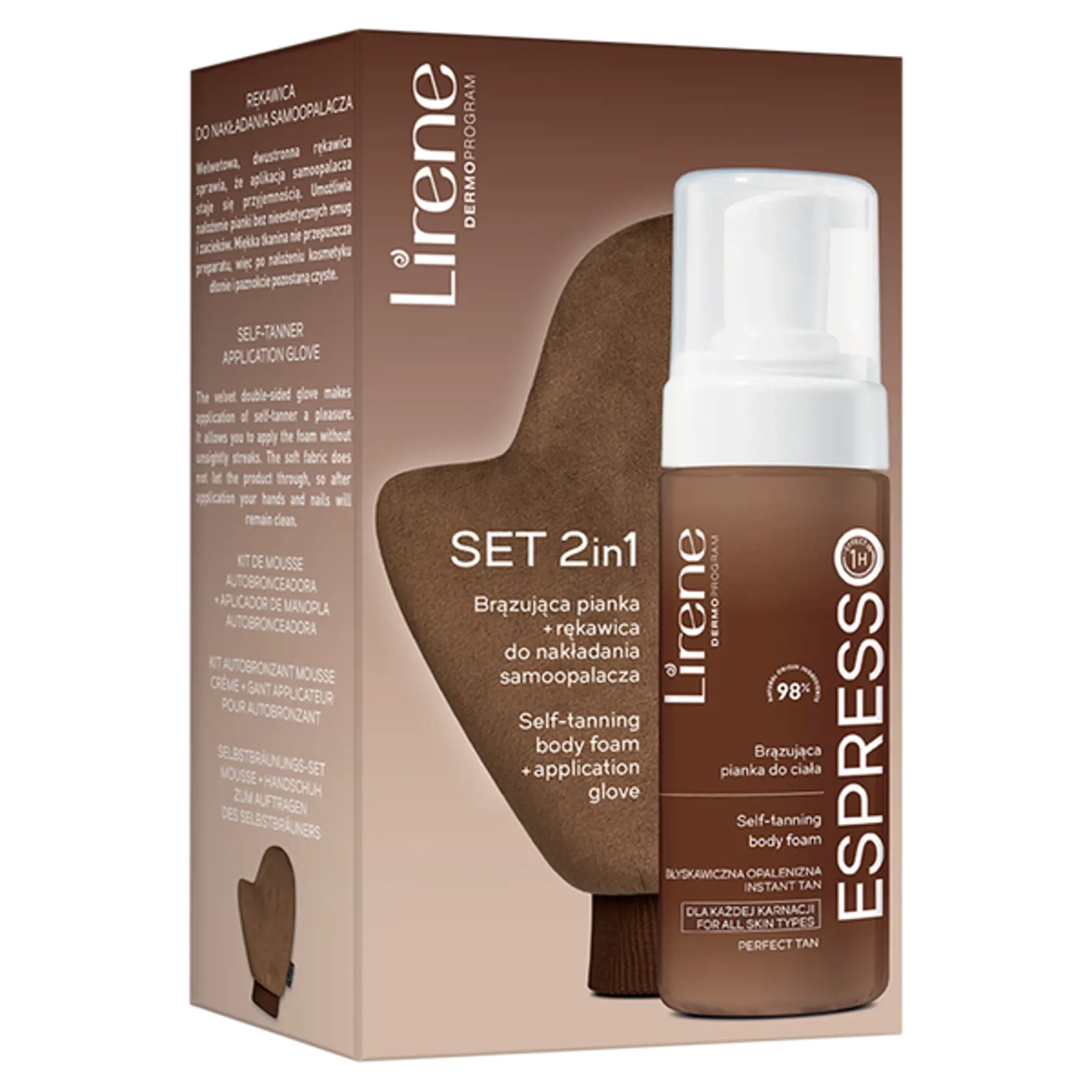 Samoopaľovací set – bronzujúca pena a rukavica pre dokonalé nanesenie, Lirene, 11,99 €