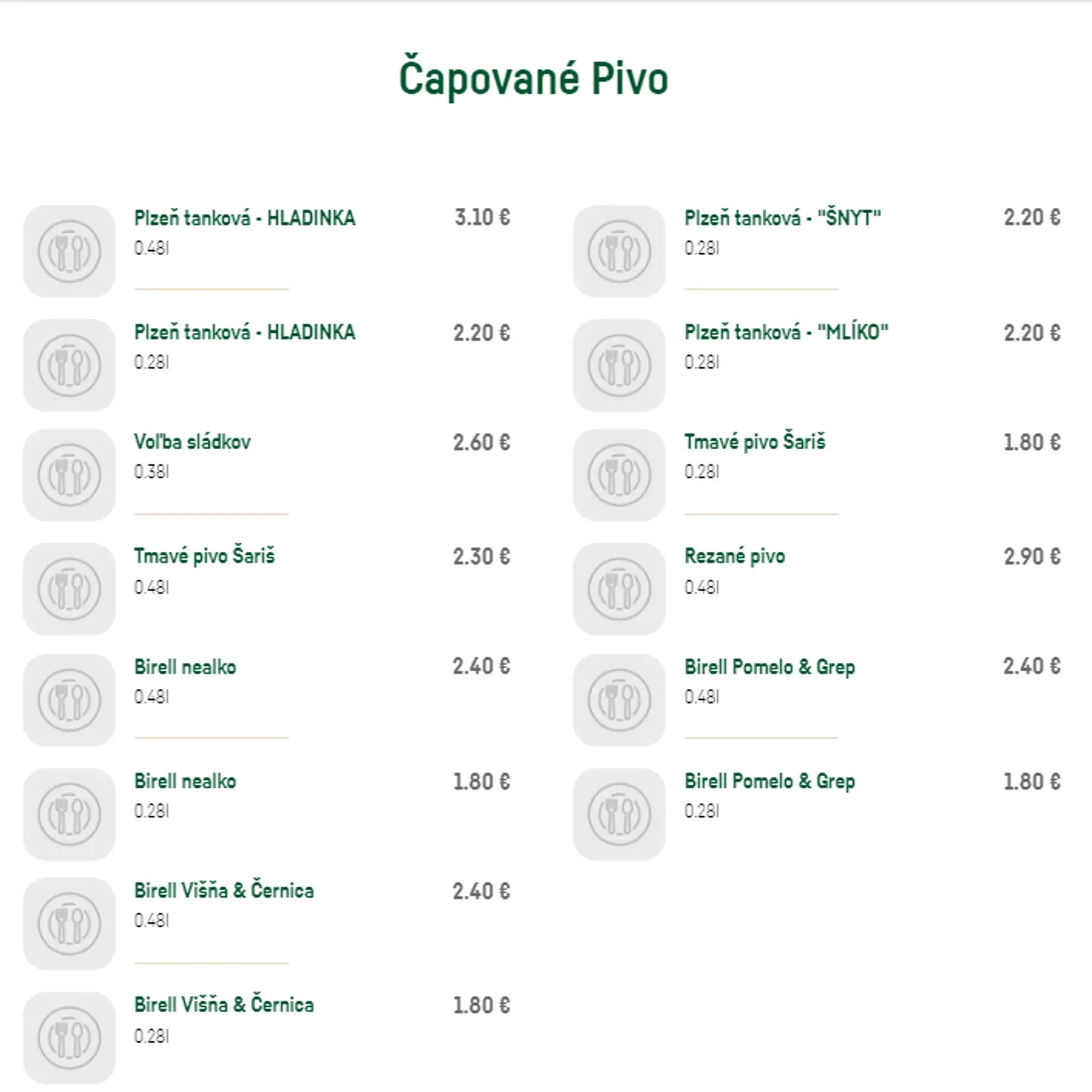 S mierami 0,48l a 0,28l sa stretneme aj na Slovensku. Tieto sme našli v nápojových lístkoch, ktoré majú podniky uvedené na svojich weboch.