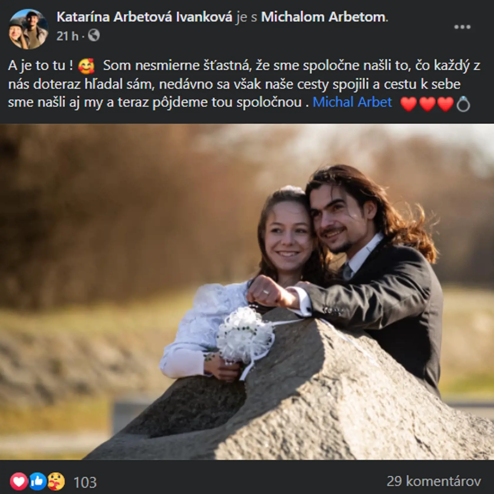 Katarína napísala k svadobnému záberu krásne vyznanie.