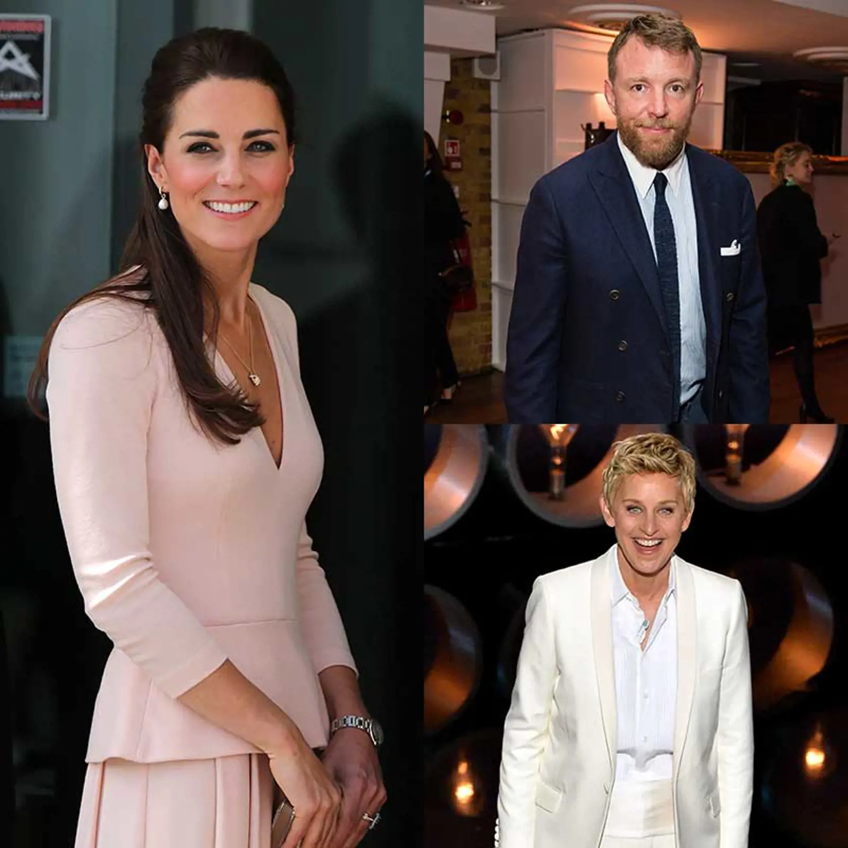 Kate Middleton do kráľovskej rodiny priniesla vzdialené rodinkárstvo s Guyom Ritchiem. Sú sesternicou a bratrancom zo 6. kolena a prepájnich pár Davidov Martineau a Sarah Meadows.
S Ellen Degeneres je sesternicou z 16. kolena. Spoločným príbuzným je Thomas Fairfax.