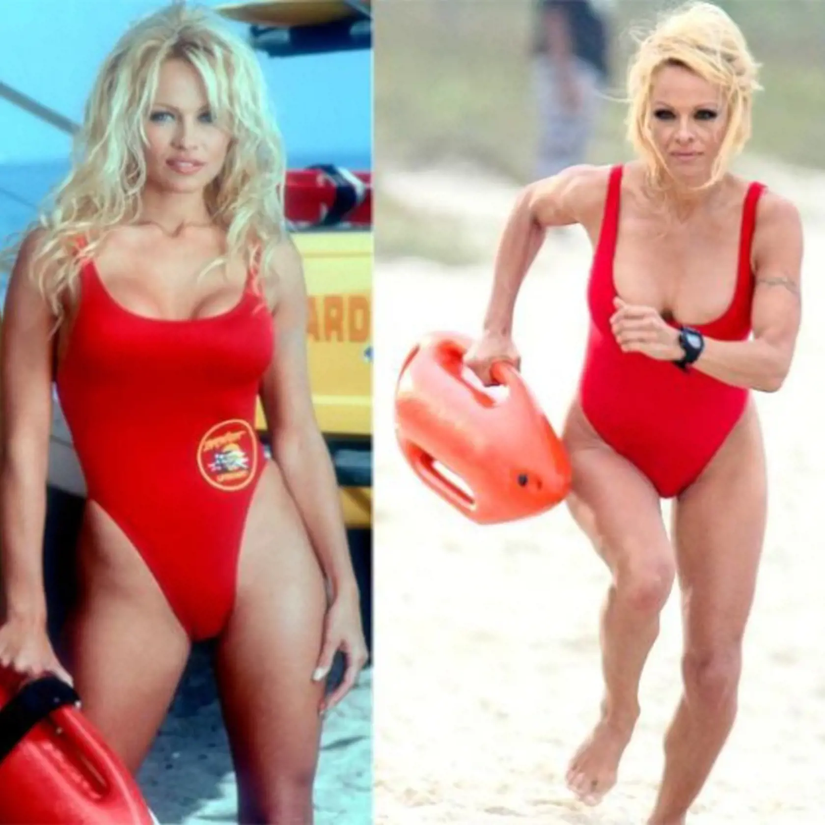 Pamela Anderson. Najznámejšia ženská herečka seriálu a playmate pokračovala v kariére B-čkovými akčnými sériami. V minulosti bola hviezdou večierkov, dnes sa v súkromí venuje najmä synom a priateľovi Adilovi Ramimu.