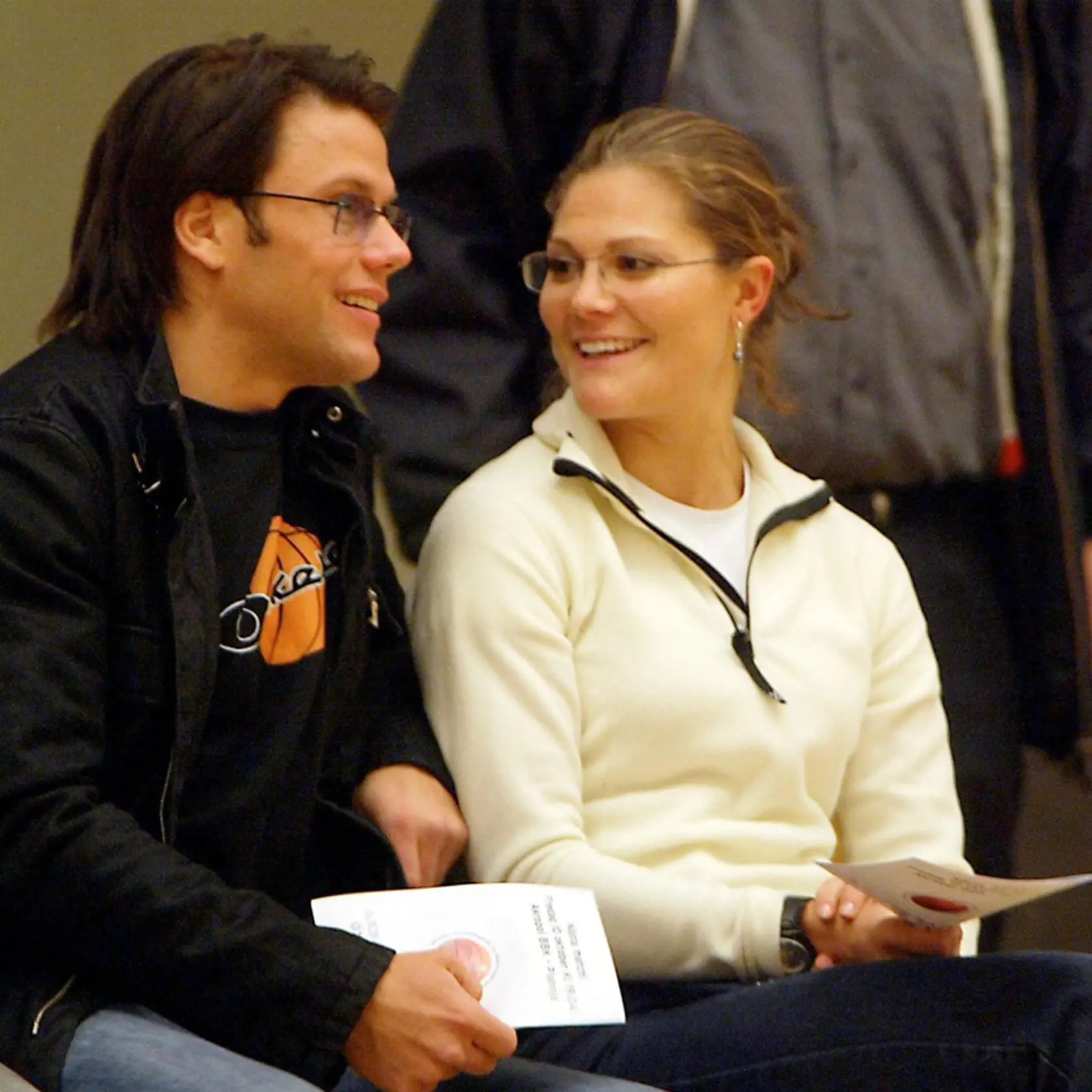 (FILES) A file photo taken on October 3, 2003 shows Sweden's Crown Princess Victoria and her boyfriend Daniel Westling watching a basketball game in Stockholm. The long-anticipated engagement of Sweden's Crown Princess Victoria to her boyfriend of seven years will be announced on February 24, 2009, according to media rumours sparked after a visit by the prime minister to the royal residence. Victoria, 31, and luxury gym owner Westling, 35, will marry next year and their engagement will be announ