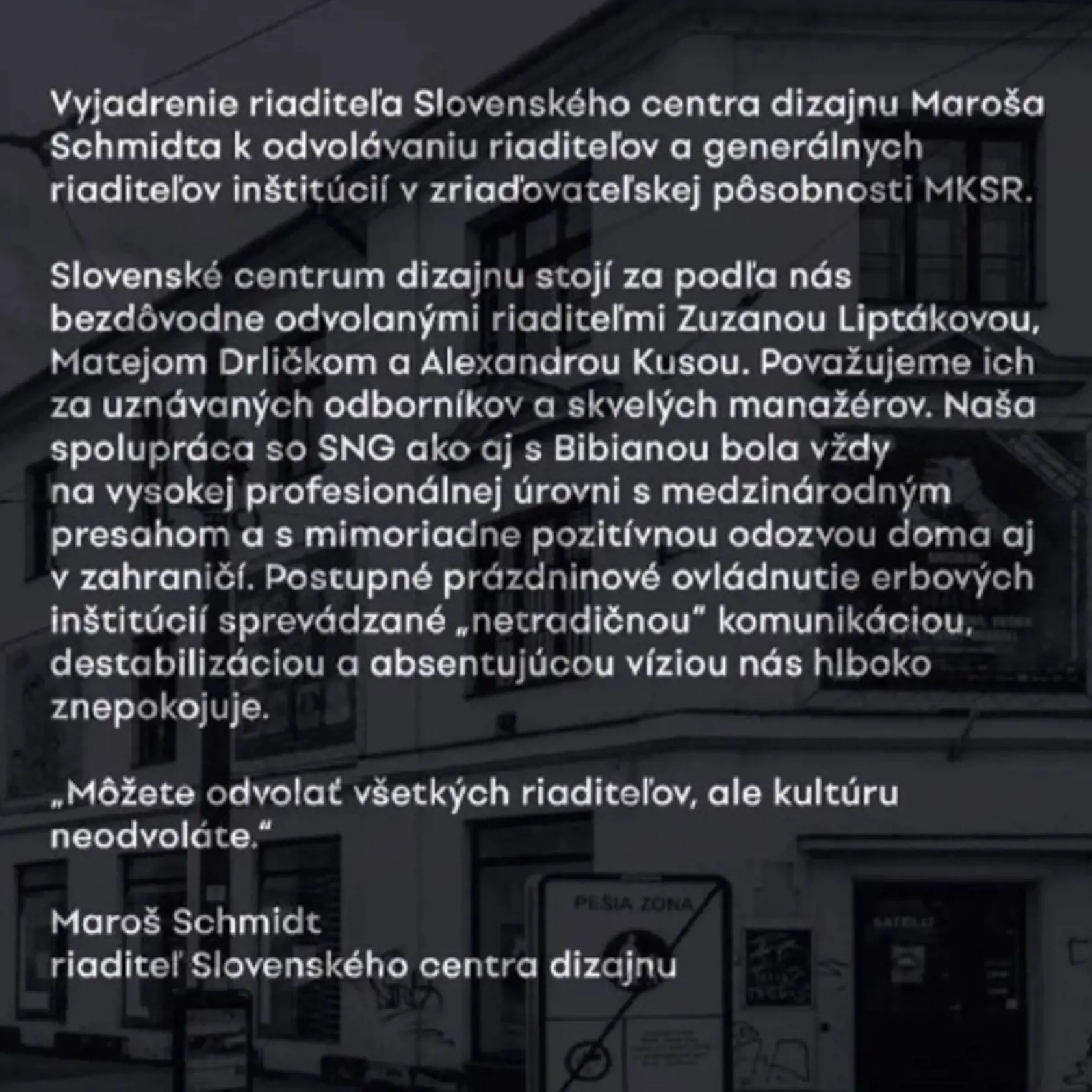 Vyjadrenia kultúrnych inštitúcií na adresu ministerky Martiny Šimkovičovej.