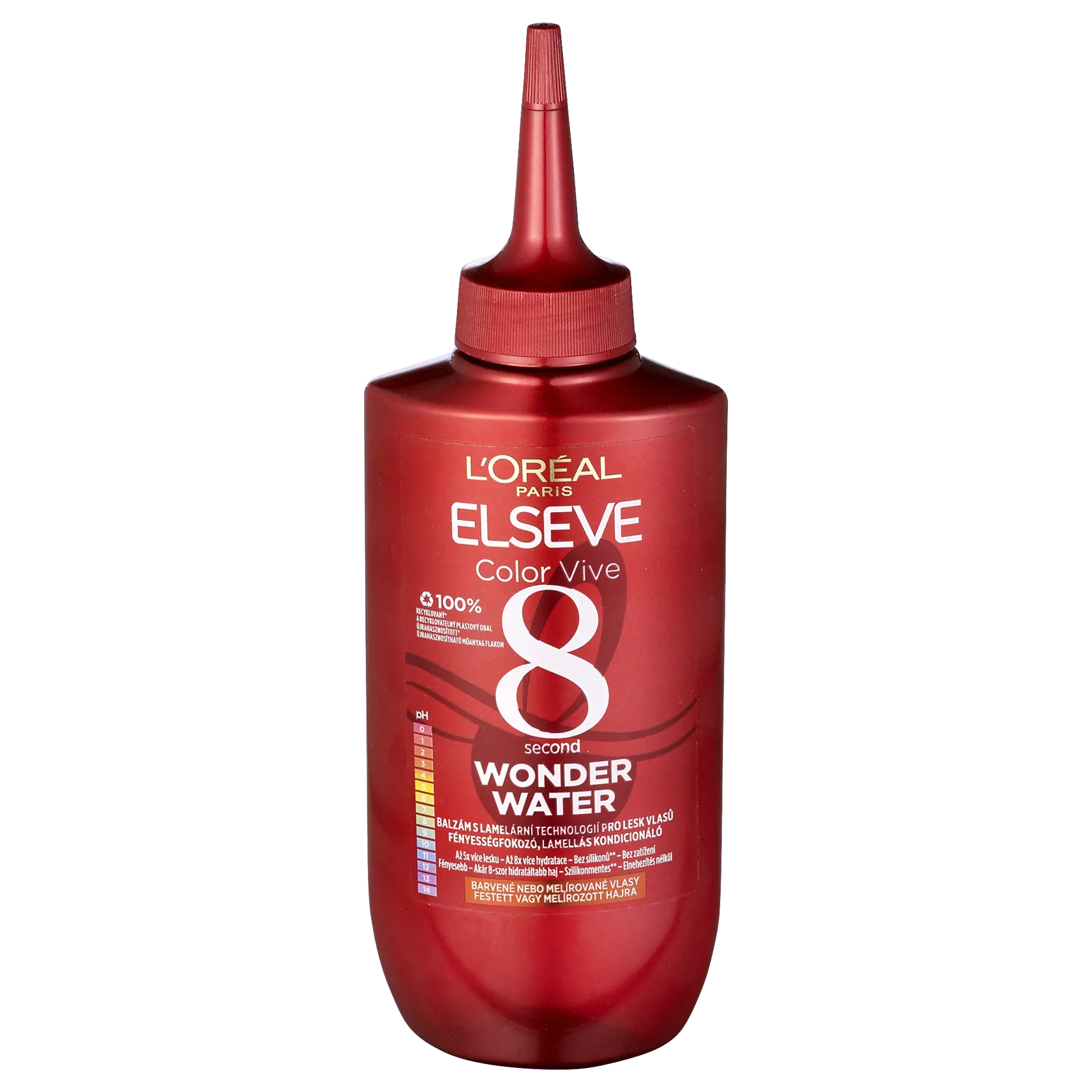 Revolučný ošetrujúci kondicionér Elseve Color Vive Wonder Water, ktorého prelomová lamelárna technológia pomáha dosiahnuť lesklé a hyd­ratované vlasy už po jednej aplikácii za 8 sekúnd, L´Oréal Paris, 7,99 €
