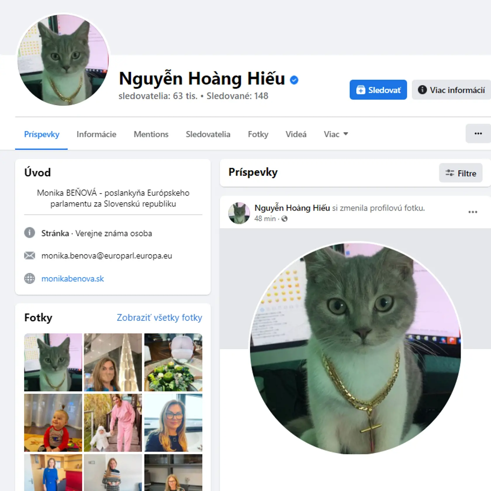 Hacknutý profil Moniky Beňovej.
