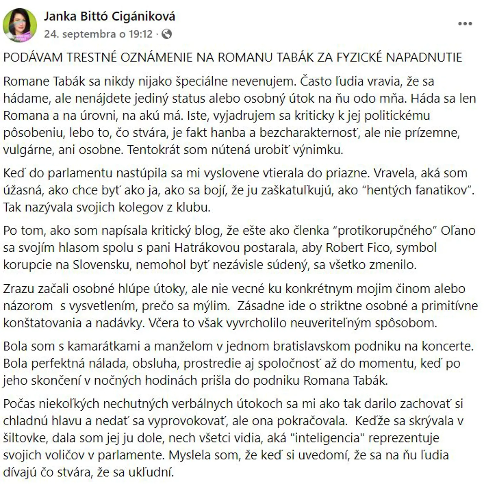 Janka Bittó Cigániková - opis incidentu (1. časť)