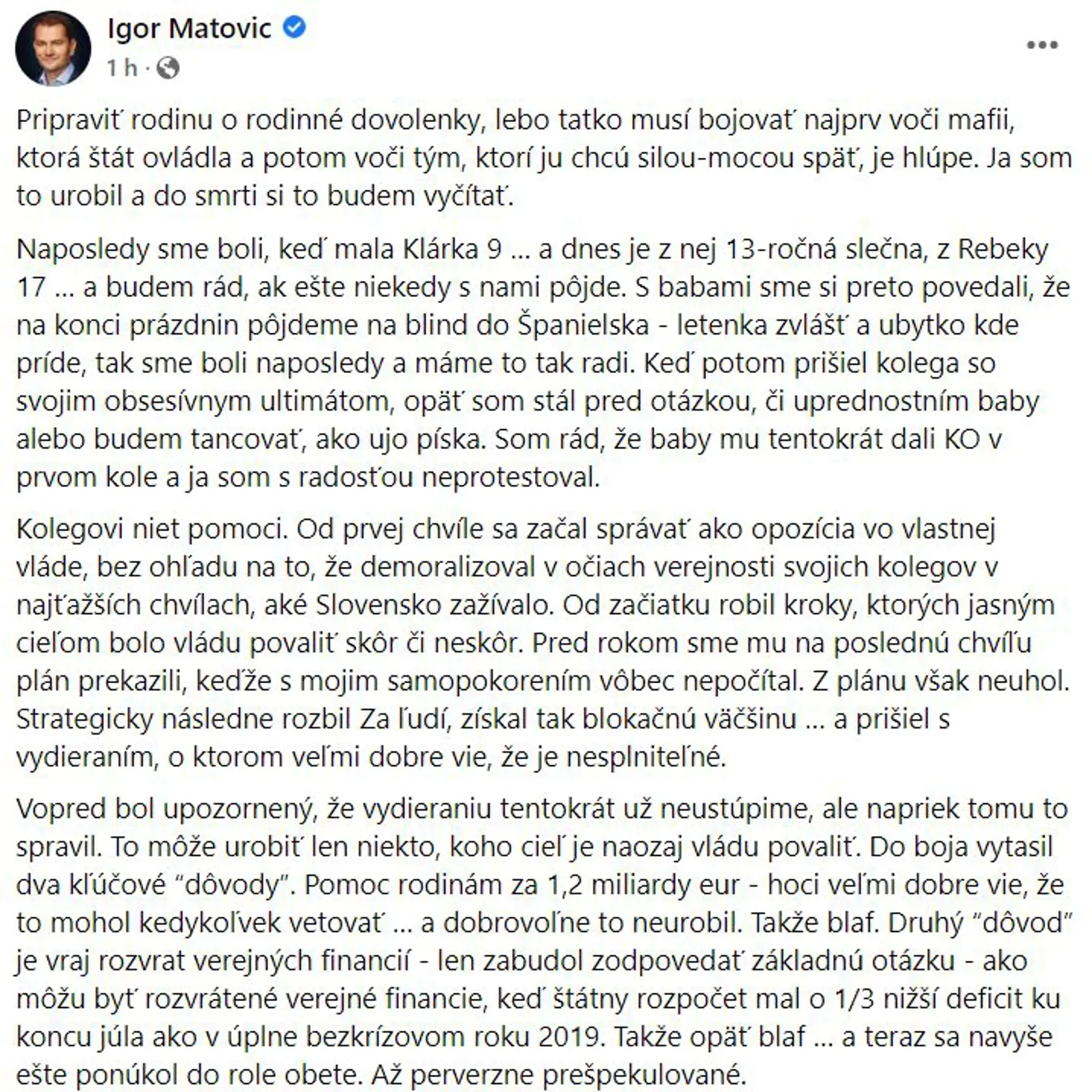 Igor Matovič - status k situácií vo vláde a odkaz Richardovi Sulíkovi - 1. časť.