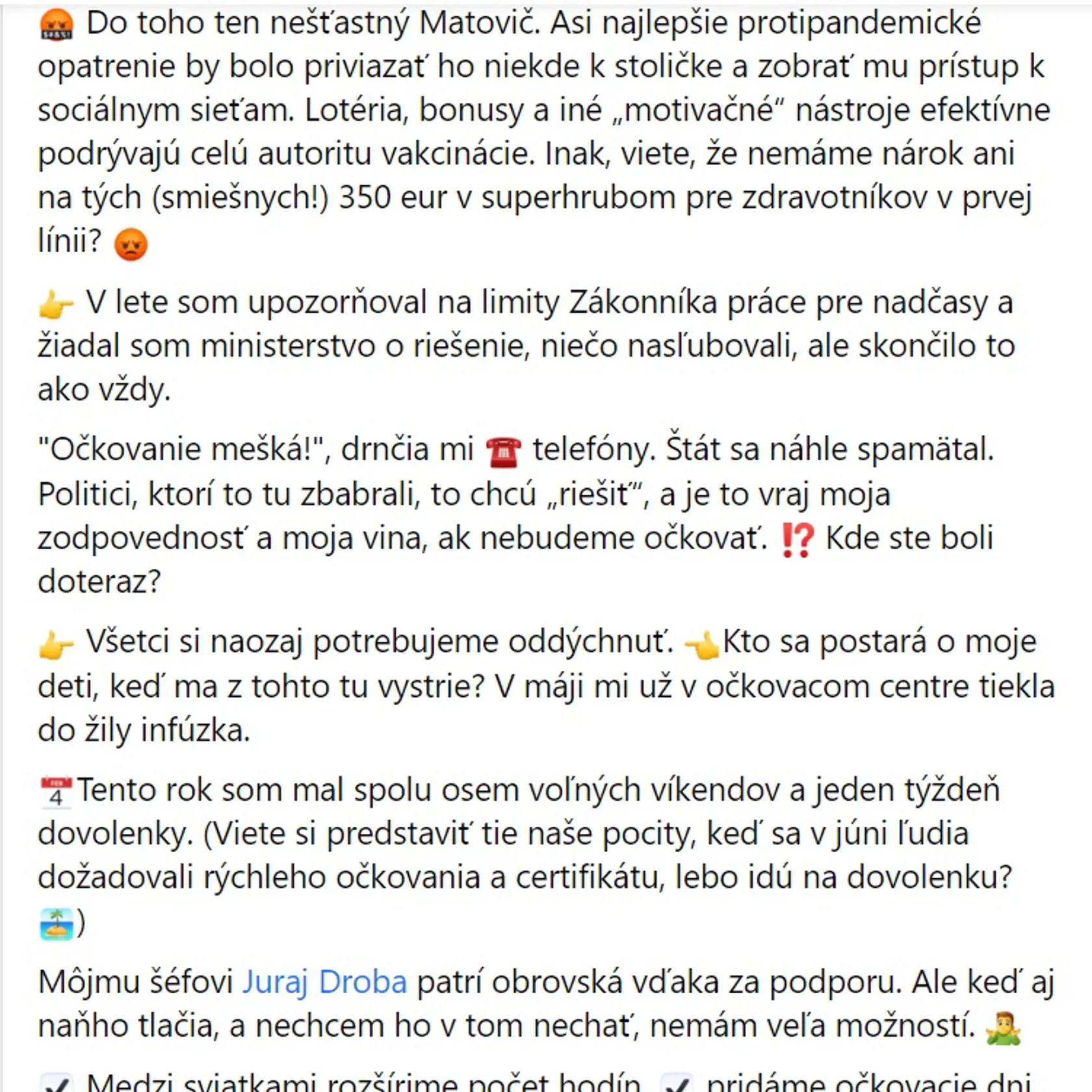 Lekár Tomáš Szalay skritizoval vládu a Igora Matoviča za riadenie pandémie