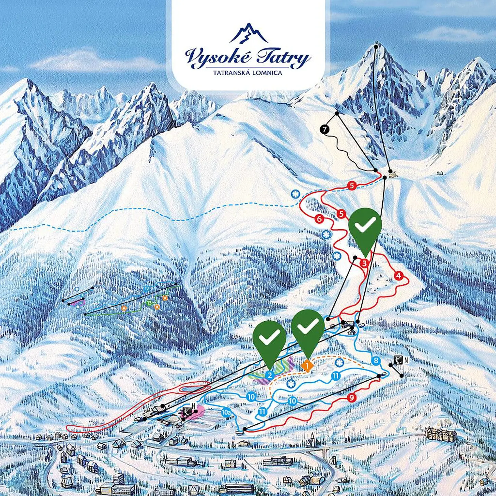 Vysoké Tatry: Mapa zjazdoviek.