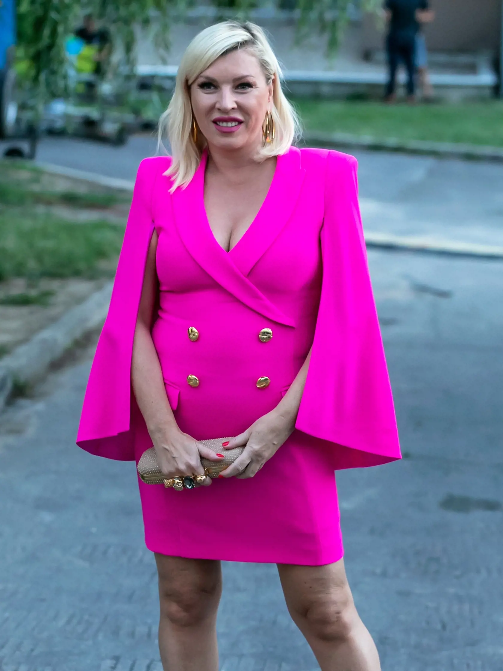 Na snímke je Gabriela Drobová ako prichádza na priamy prenos Miss Slovensko 2021.