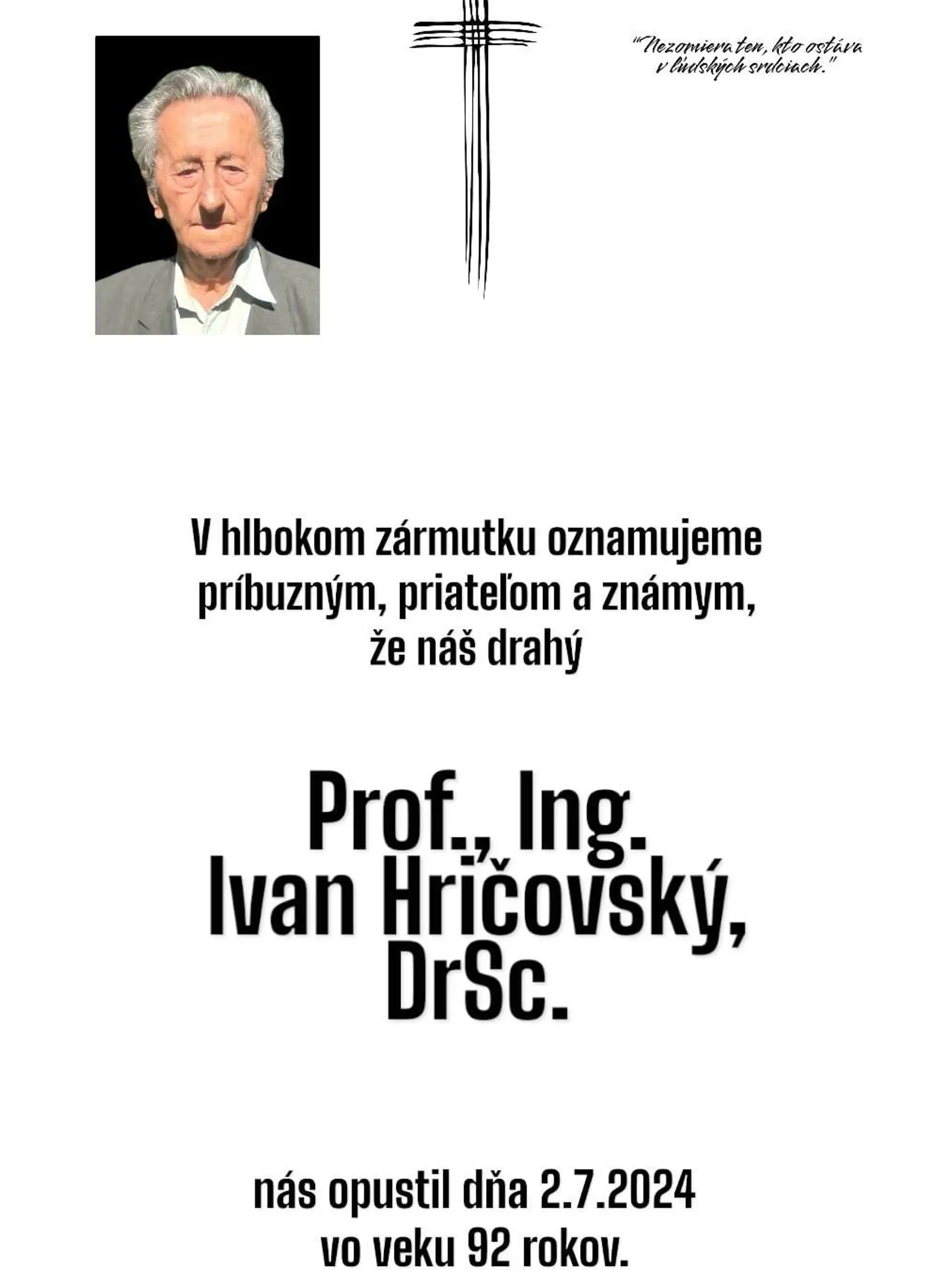 Zomrel profesor Hričovský