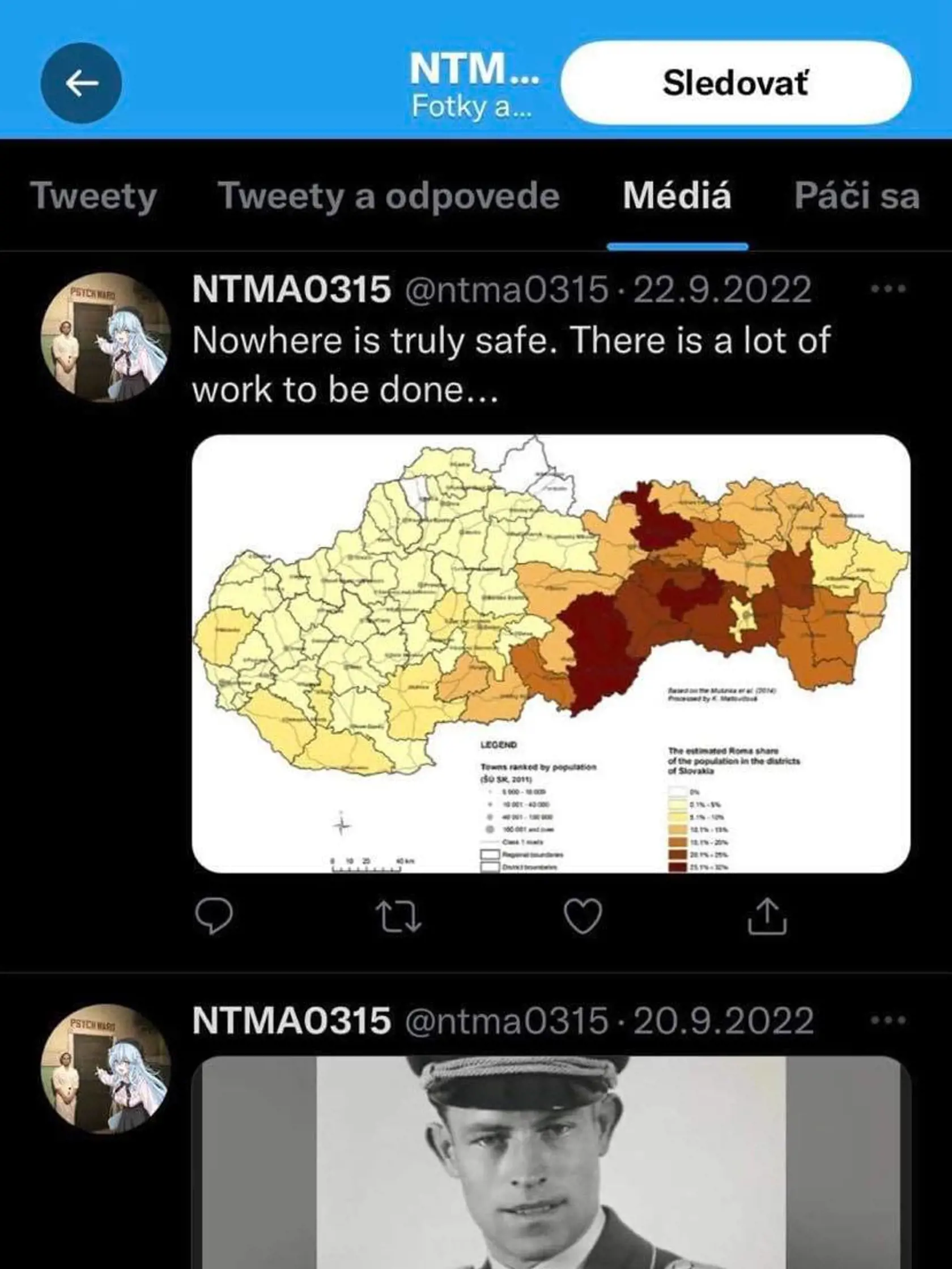 V jeho príspevkoch na Twitteri vzdáva úctu pravicovým extrémistom či nacistickým pohlavárom.