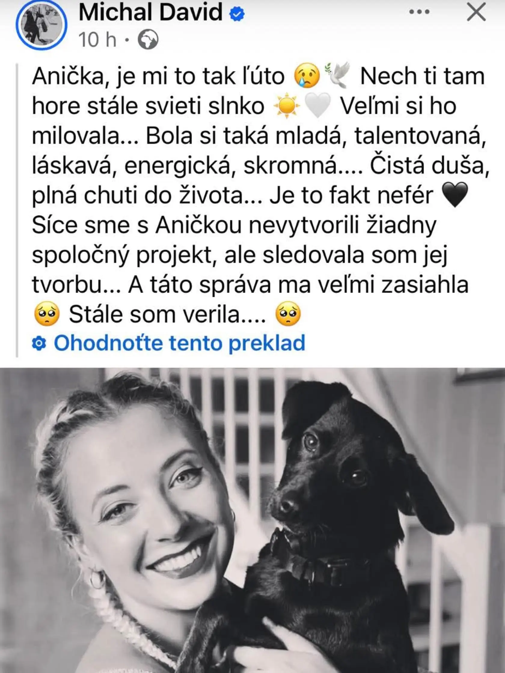 Smrť Aničky Slováčkovej (†29) zarmútila aj známe tváre. Odkaz do neba jej posiela aj Michal David.