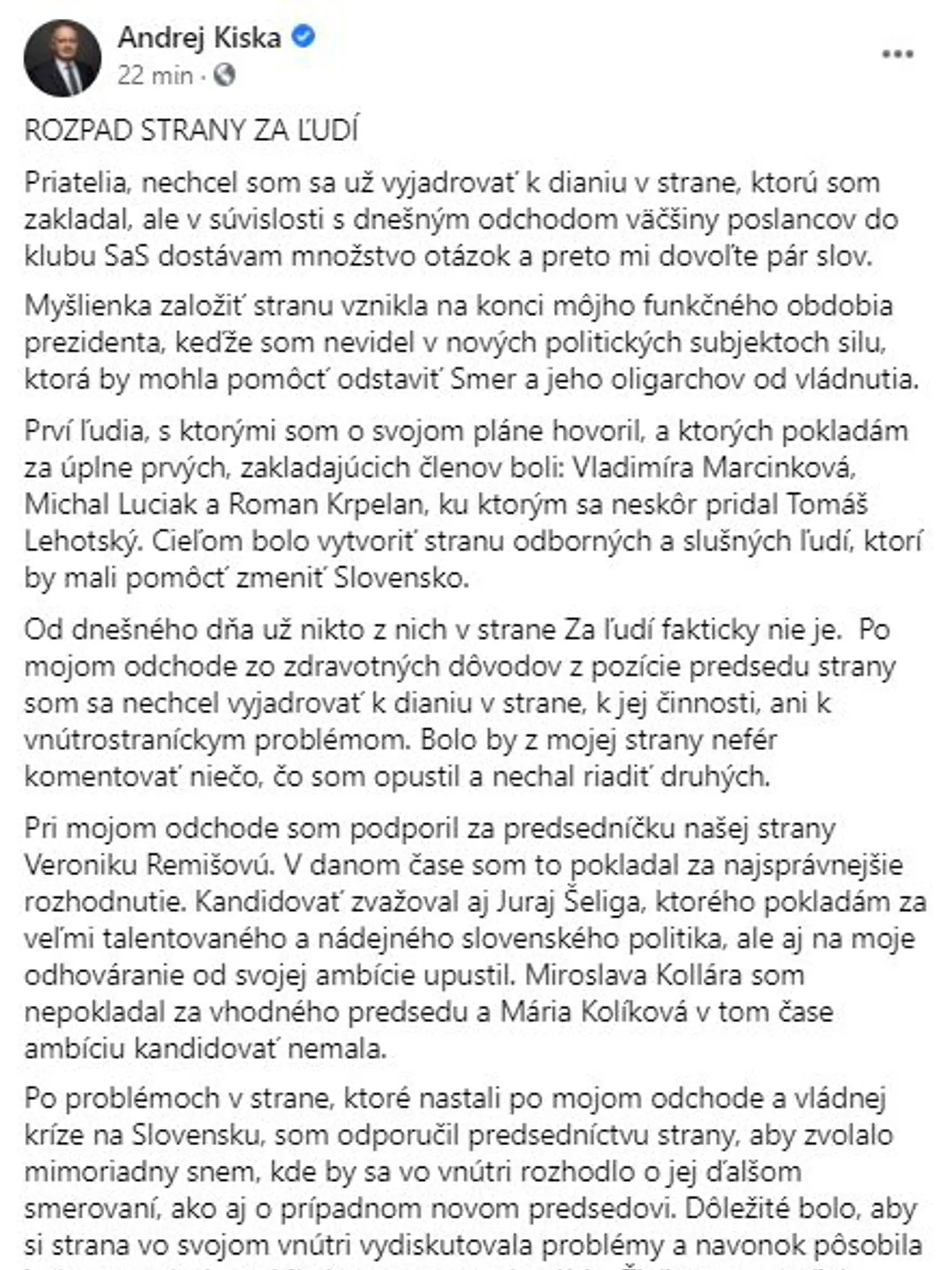 Andrej Kiska - Rozpad strany Za ľudí (1. časť).