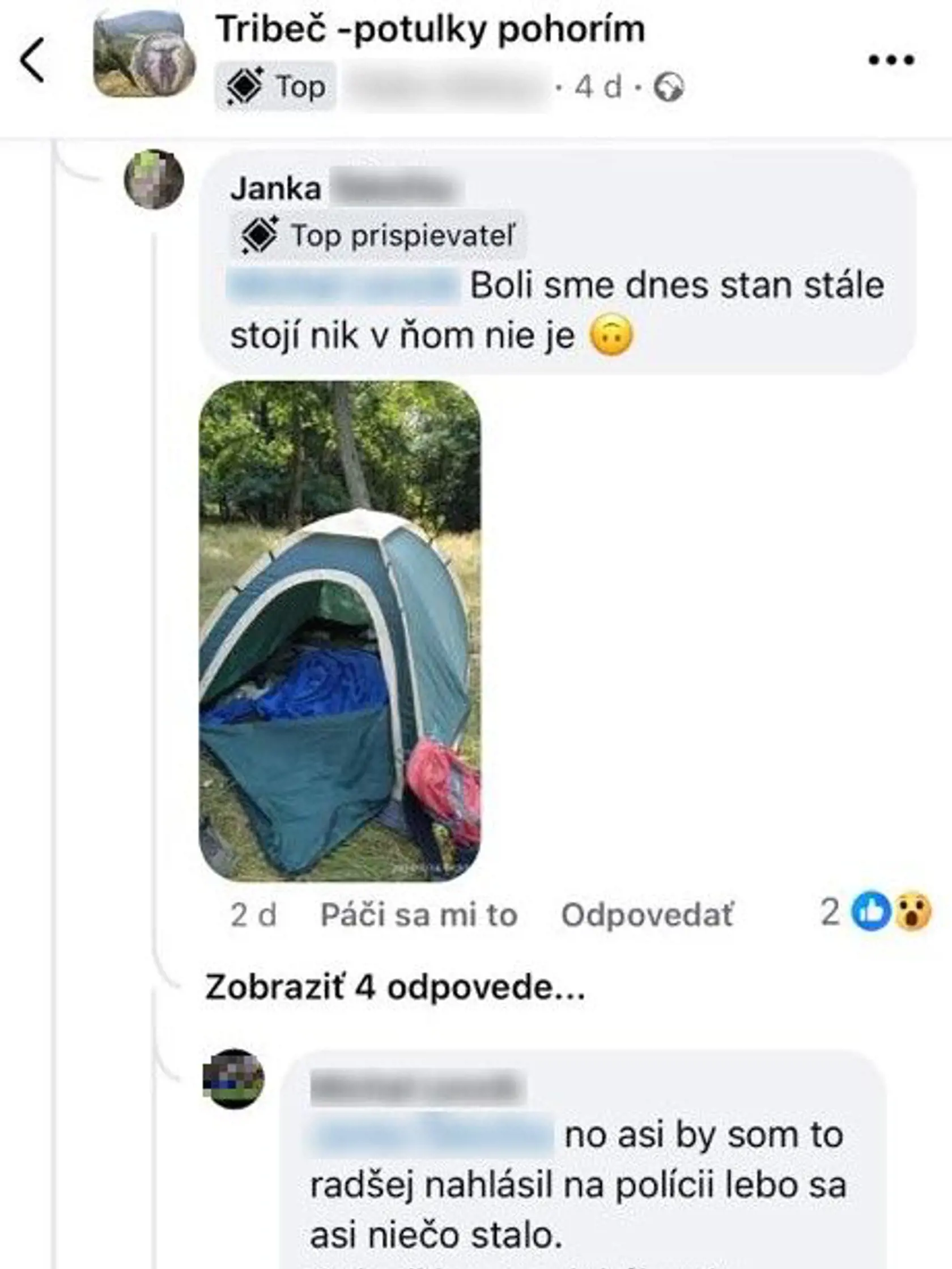 Záhada opusteného stanu pokračuje.