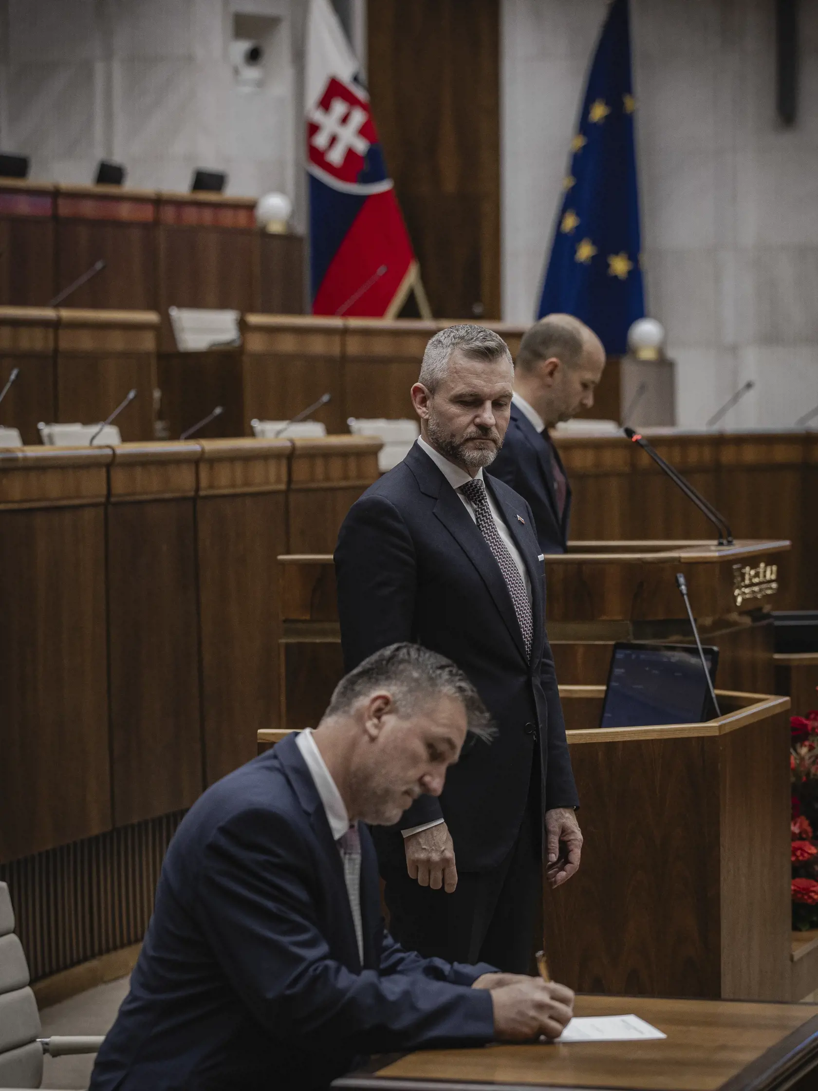 Prvý deň predsedu strany HLAS-SD Petra Pellegriniho v Národnej rade Slovenskej republiky po predčasných parlamentných voľbách 2023. Na snímke počas vedenia ustanovujúcej schôdze vo funkcii Predsedu NRSR.