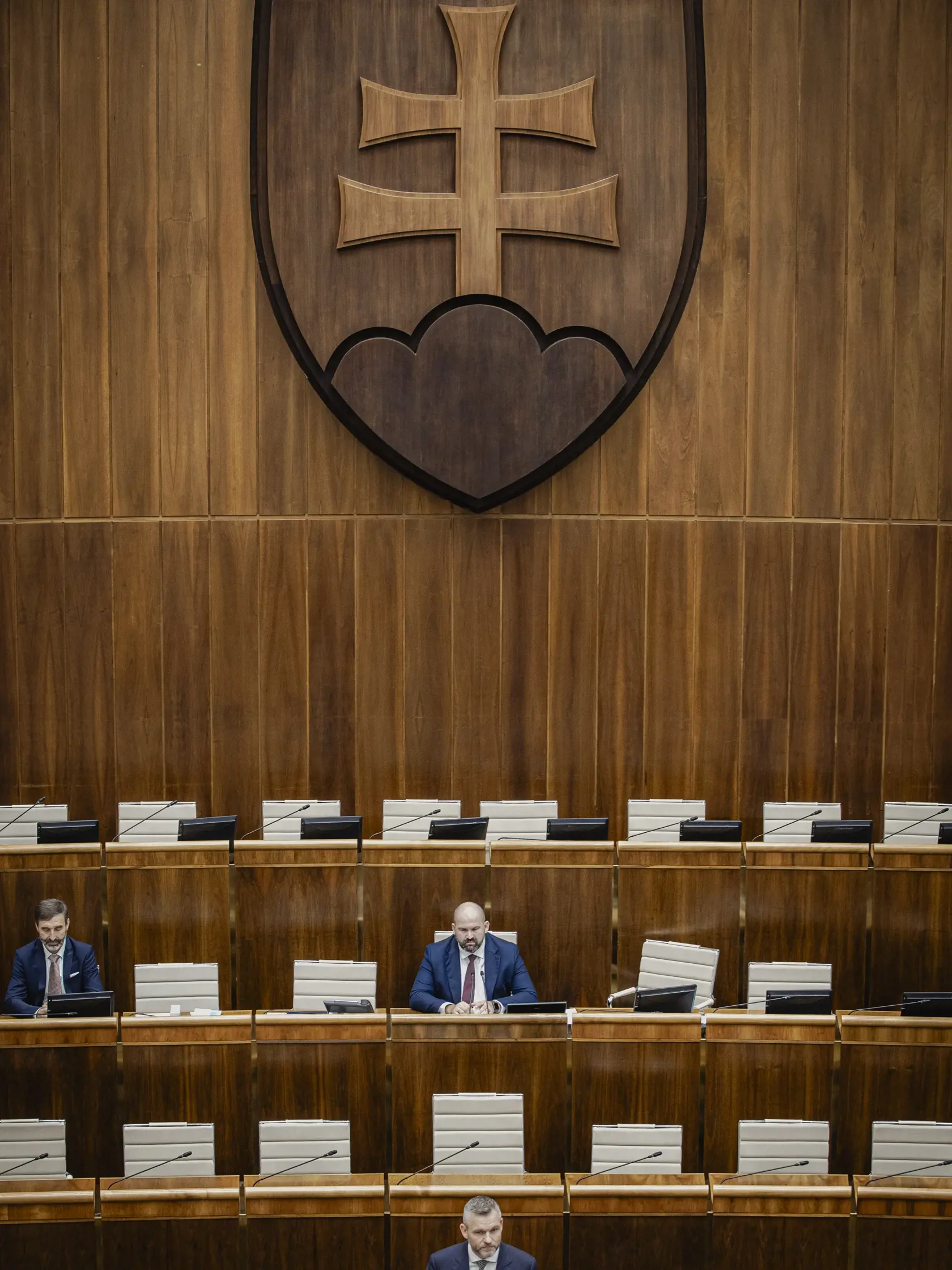 Prvý deň predsedu strany HLAS-SD Petra Pellegriniho v Národnej rade Slovenskej republiky po predčasných parlamentných voľbách 2023. Na snímke počas počas prejavu po zvolení za Predsedu NRSR.