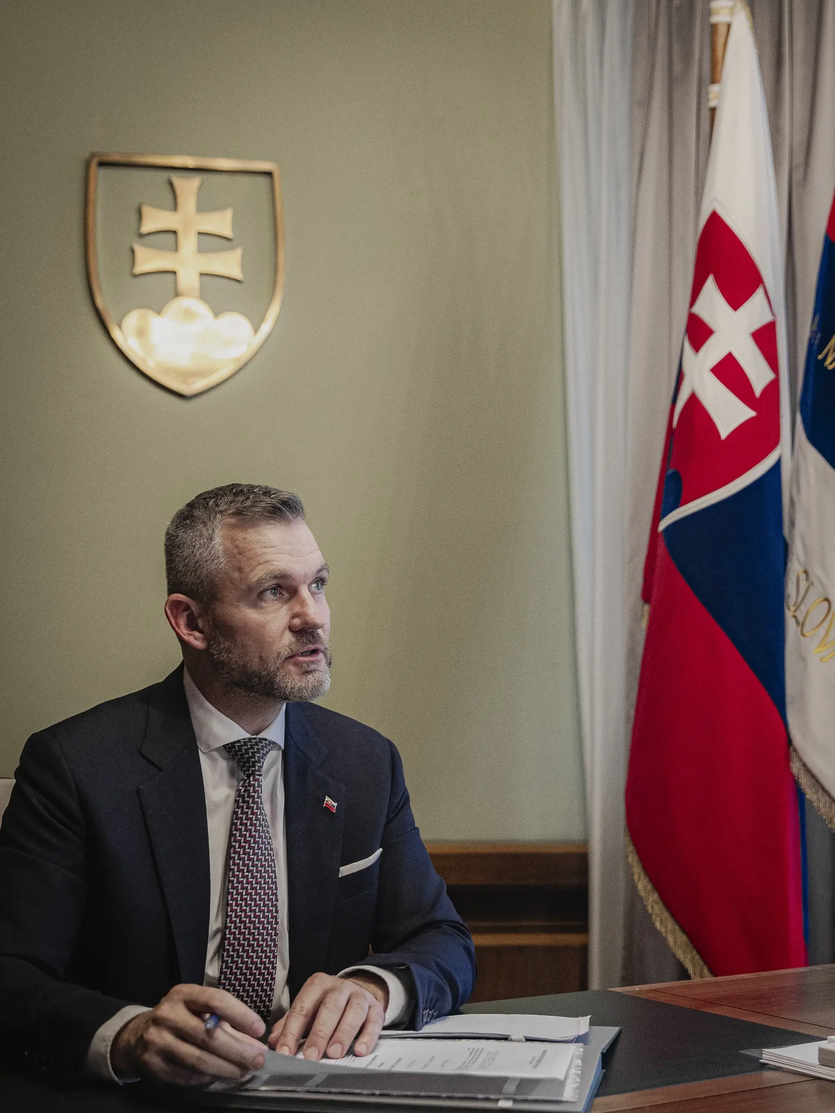 Prvý deň predsedu strany HLAS-SD Petra Pellegriniho v Národnej rade Slovenskej republiky po predčasných parlamentných voľbách 2023. Na snímke počas vedenia ustanovujúcej schôdze vo funkcii predsedu NR SR.