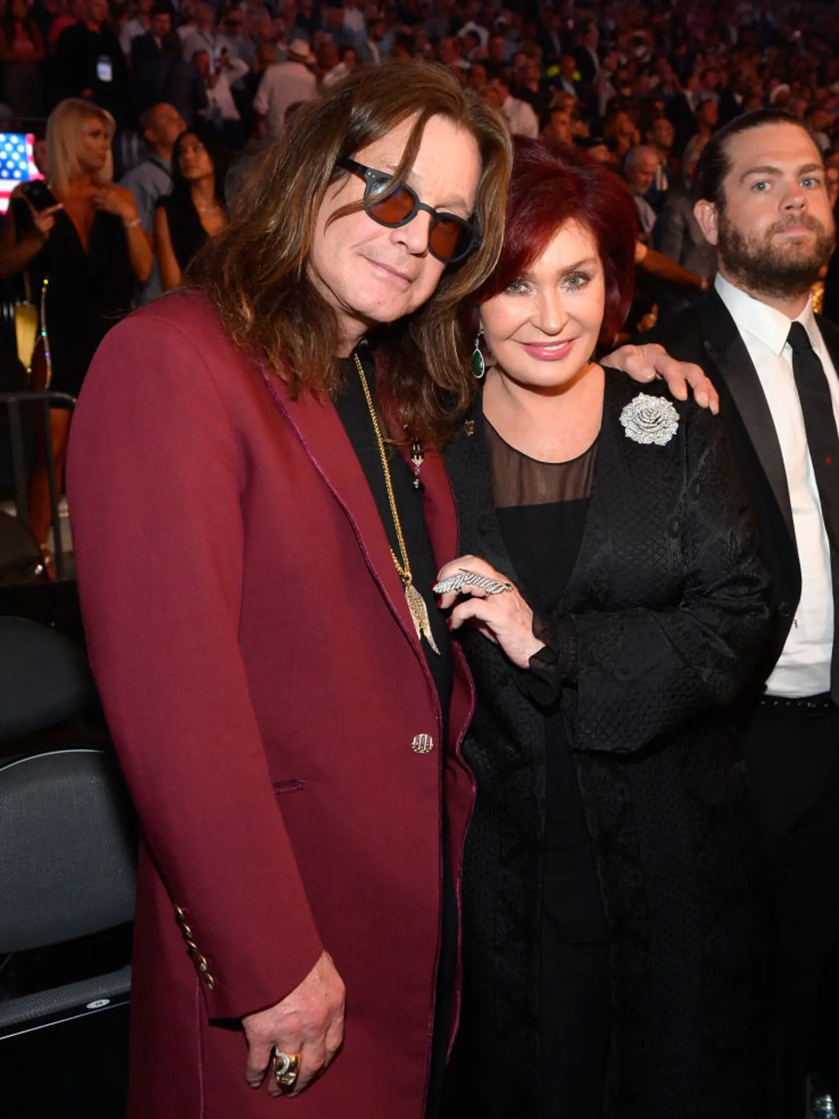 LAS VEGAS, NV - AUGUST 26:   Singer Ozzy Osbourne (L) and Sharon Osbourne attend the Showtime, WME IME and Mayweather Promotions VIP Pre-Fight party for Mayweather vs. McGregor at T-Mobile Arena on August 26, 2017 in Las Vegas, Nevada.  (Photo by Bryan Steffy/Getty Images for Showtime)