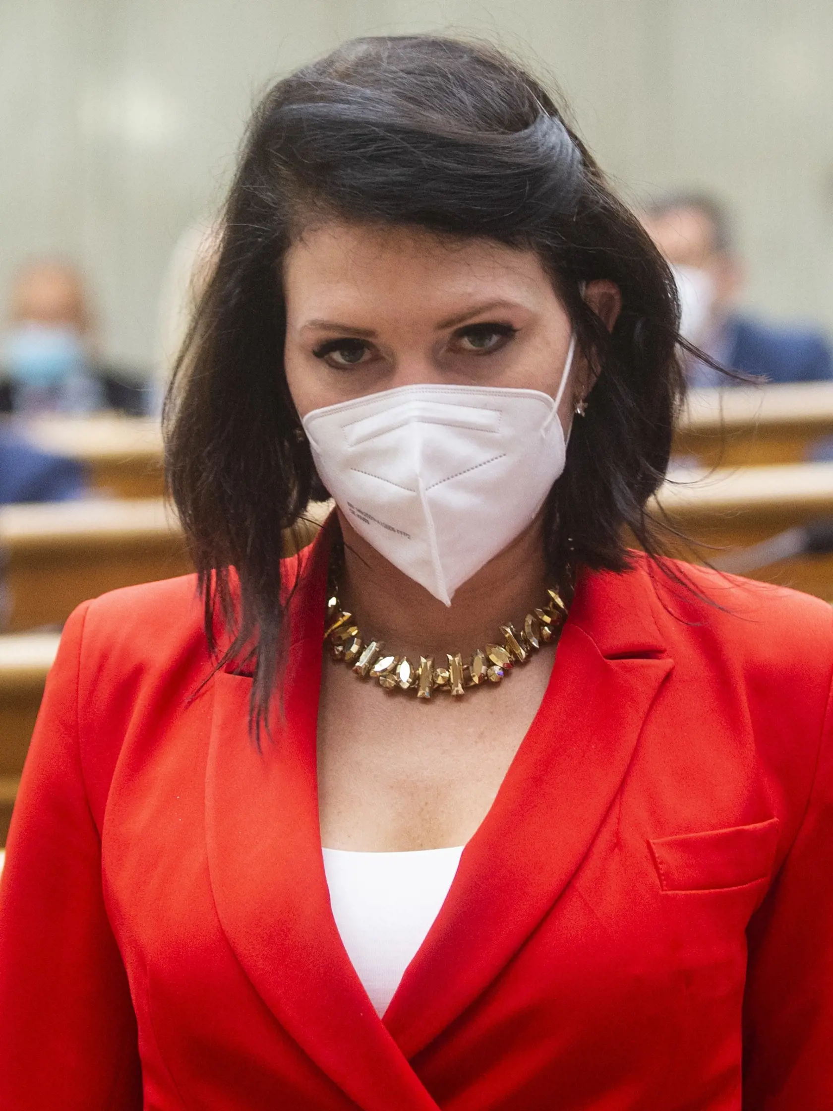 Na snímke poslankyňa NR SR Jana Bittó Cigániková (SAS) počas rokovania 50. schôdze parlamentu na ktorej jediným bodom je návrh na odvolanie ministra práce, sociálnych vecí a rodiny SR Milana Krajniaka 3. novembra 2021 v Bratislave. FOTO TASR - Jakub Kotian