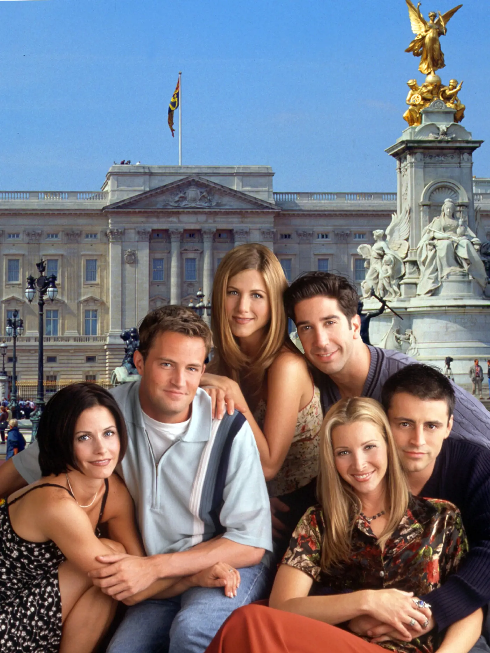 Sep 22, 1994; Hollywood, CA, USA; (left to right) COURTNEY COX as Monica Geller, MATTHEW PERRY as Chandler Bing, JENNIFER ANISTON as Rachel Green, DAVID SCHWIMMER as Ross Geller, LISA KUDROW (seated) as Phoebe Buffay, and MATT LEBLANC (seated) as Joey Tribbiani in the comedy TV series "Friends" created by David Crane and Marta Kauffman. Mandatory Credit: Photo by Warner Bros. Television/ZUMA Press. (©) Copyright 1994 by Courtesy of Warner Bros. TV