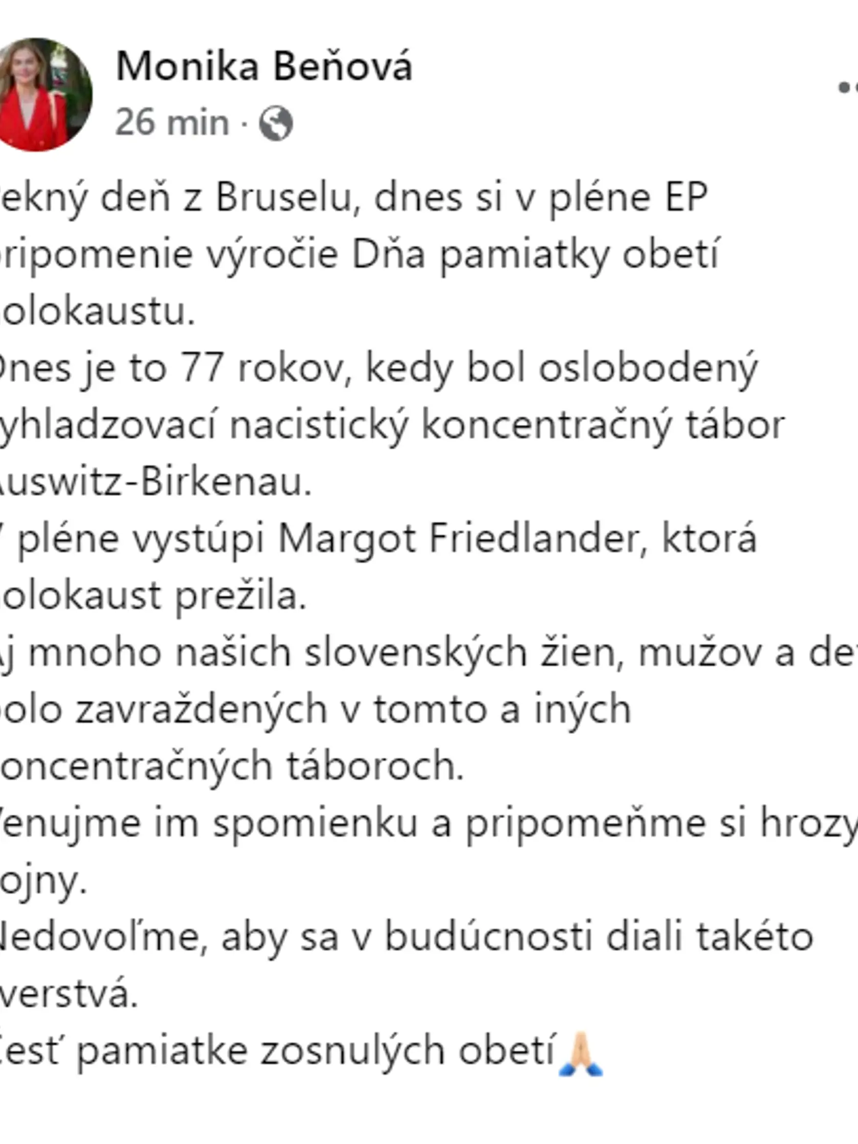 Monika Beňová sa taktiež zapojila do kampane We Remember.