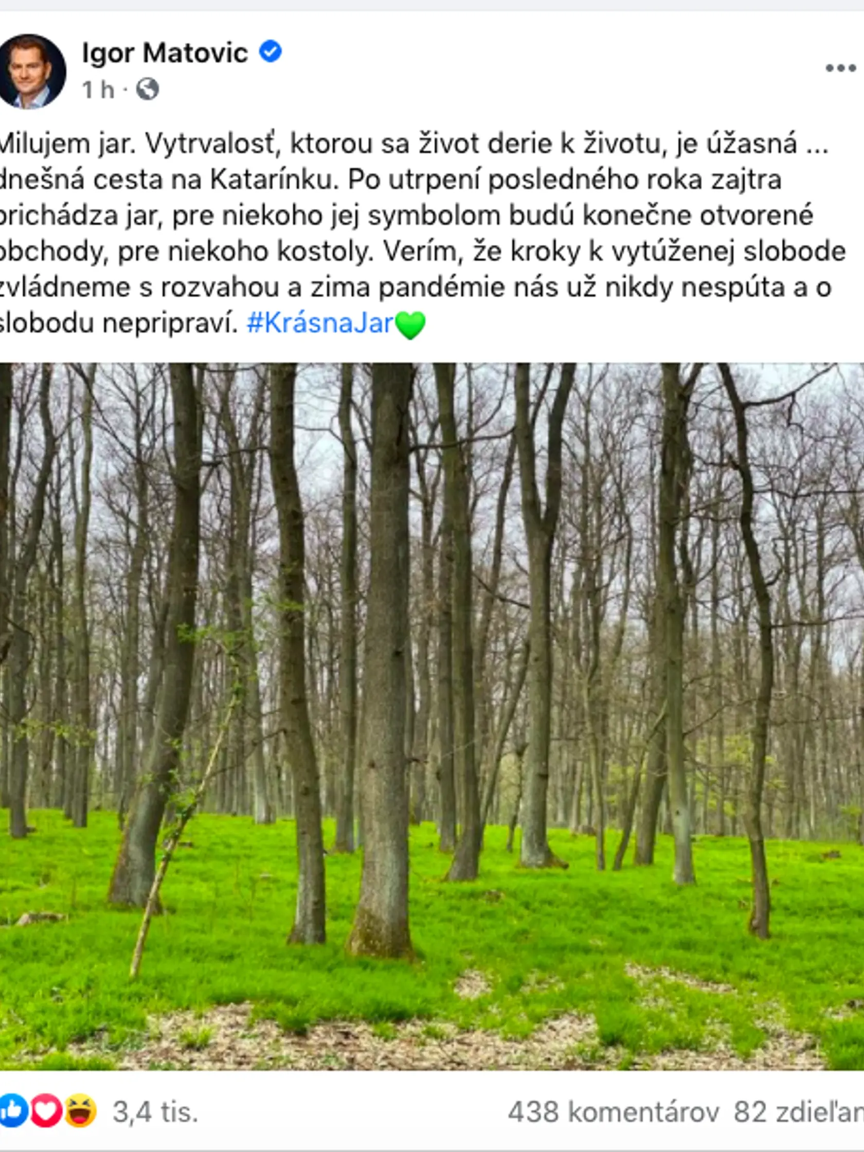 Igor Matovič si dnes užíval nedeľnú vychádzku v prírode.