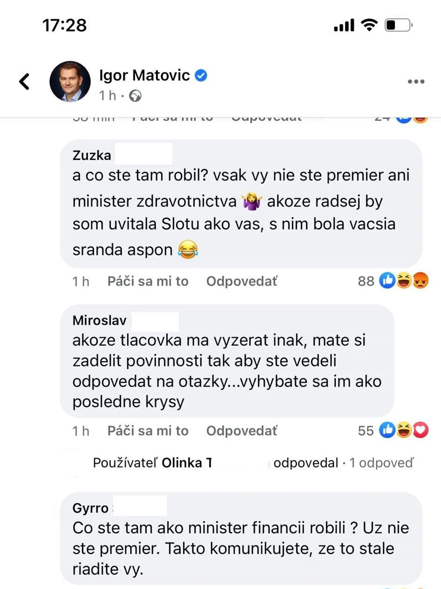 Ľudia pre Matovičovo oznamovanie dobrých správ nemali pochopenie.